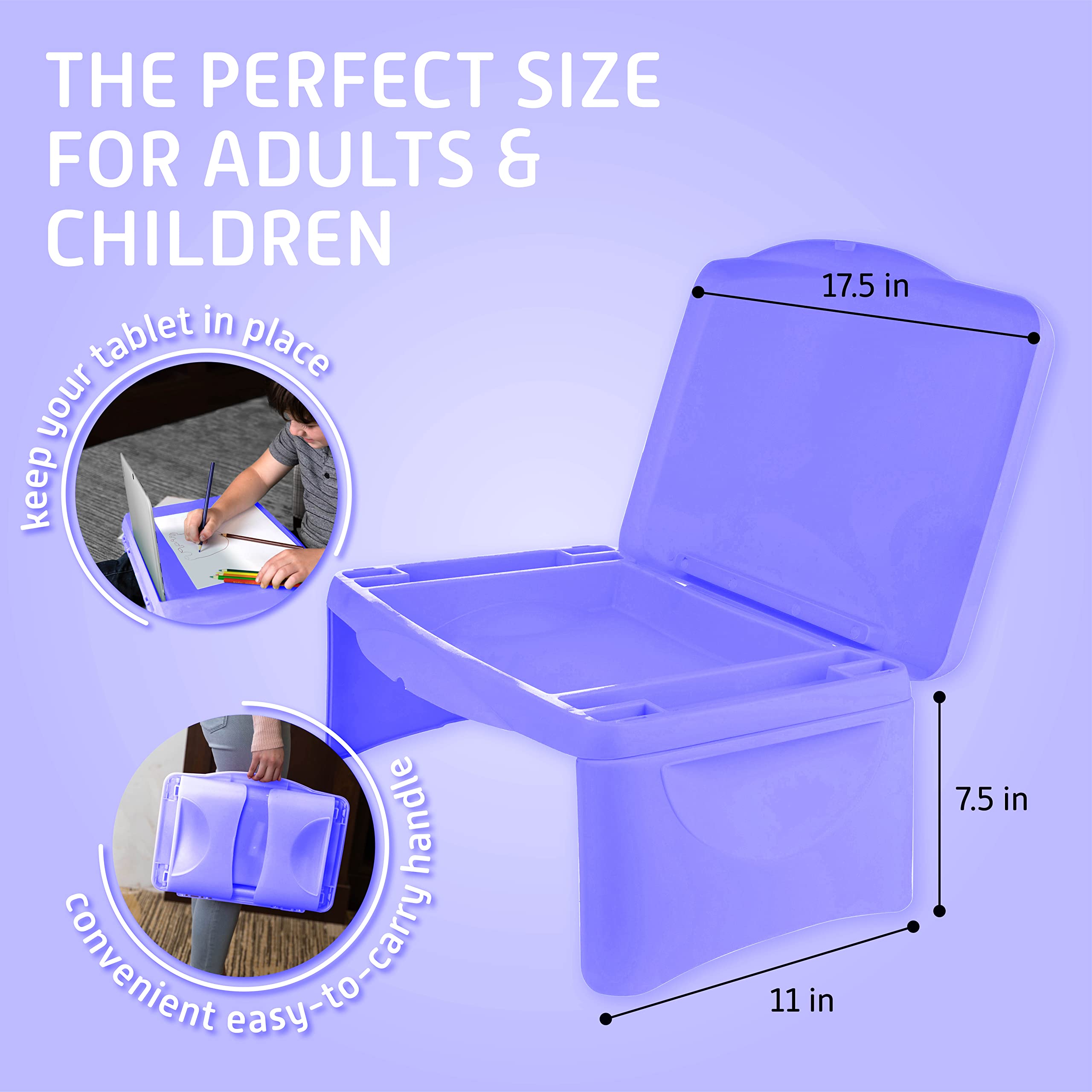 Foldable Lap Desk with Storage & Dividers - Portable Laptop Tray for Bed, Sofa & Breakfast - Lightweight Study Table for Kids & Adults - Perfect for Home, Office & Travel (Purple)