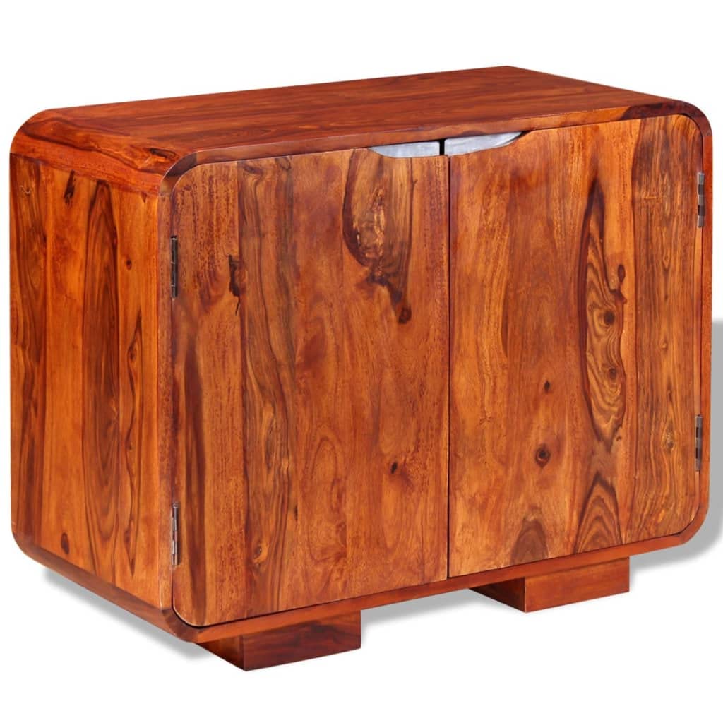 Solid Sheesham Wood Side Cabinet - Rustic Floor Storage Cabinet & Nightstand for Living Room, Hallway, Office - 29.5