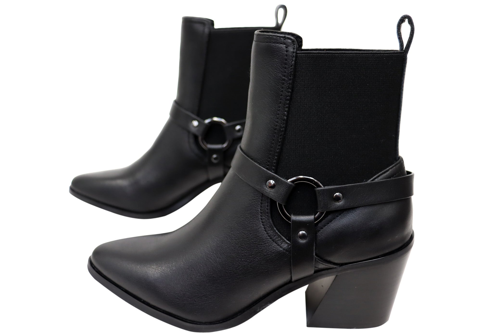 Hush Puppies Women's Vala Harness Leather Mid Heel Ankle Boots - Comfortable & Stylish for Work, Dating & Casual Outfits