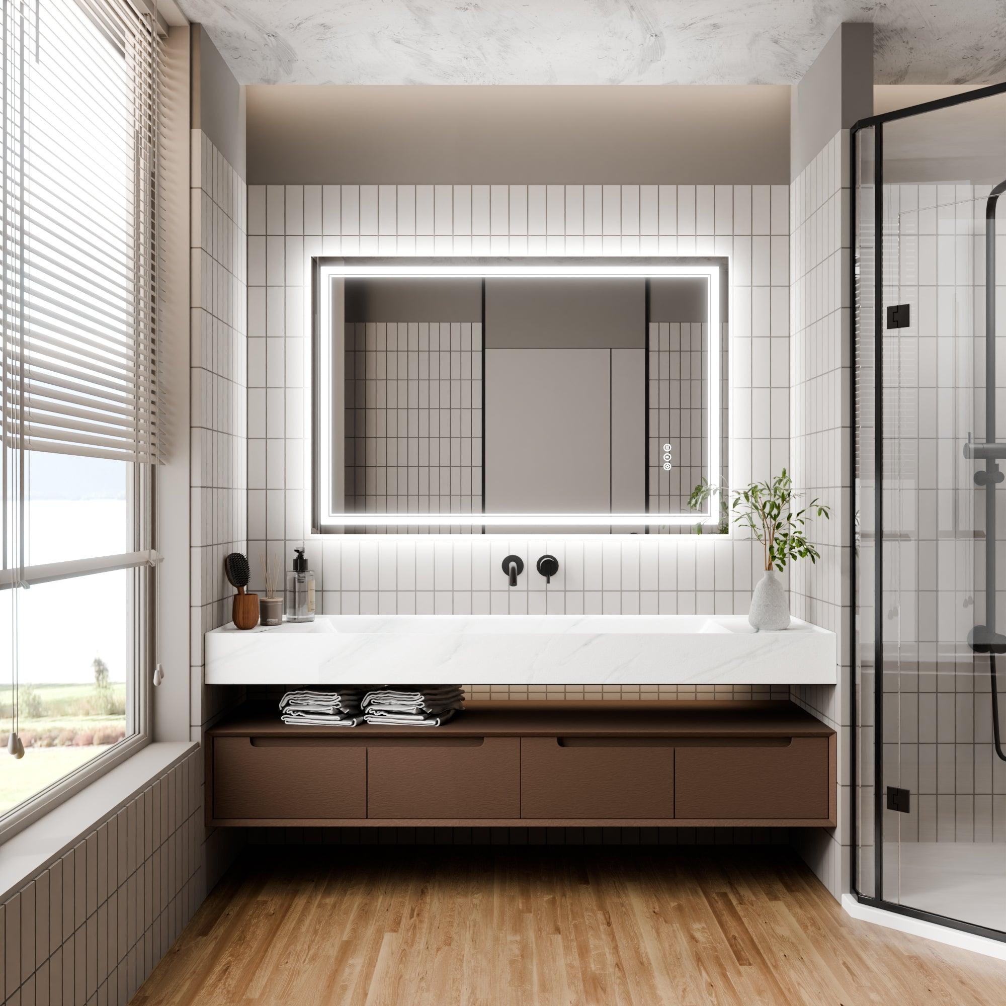 Anti-Fog LED Bathroom Mirror with Dimmable Backlit & Touch Switch - GlareGuard Illuminated Vanity Mirror for Makeup, Shaving & Home Decor