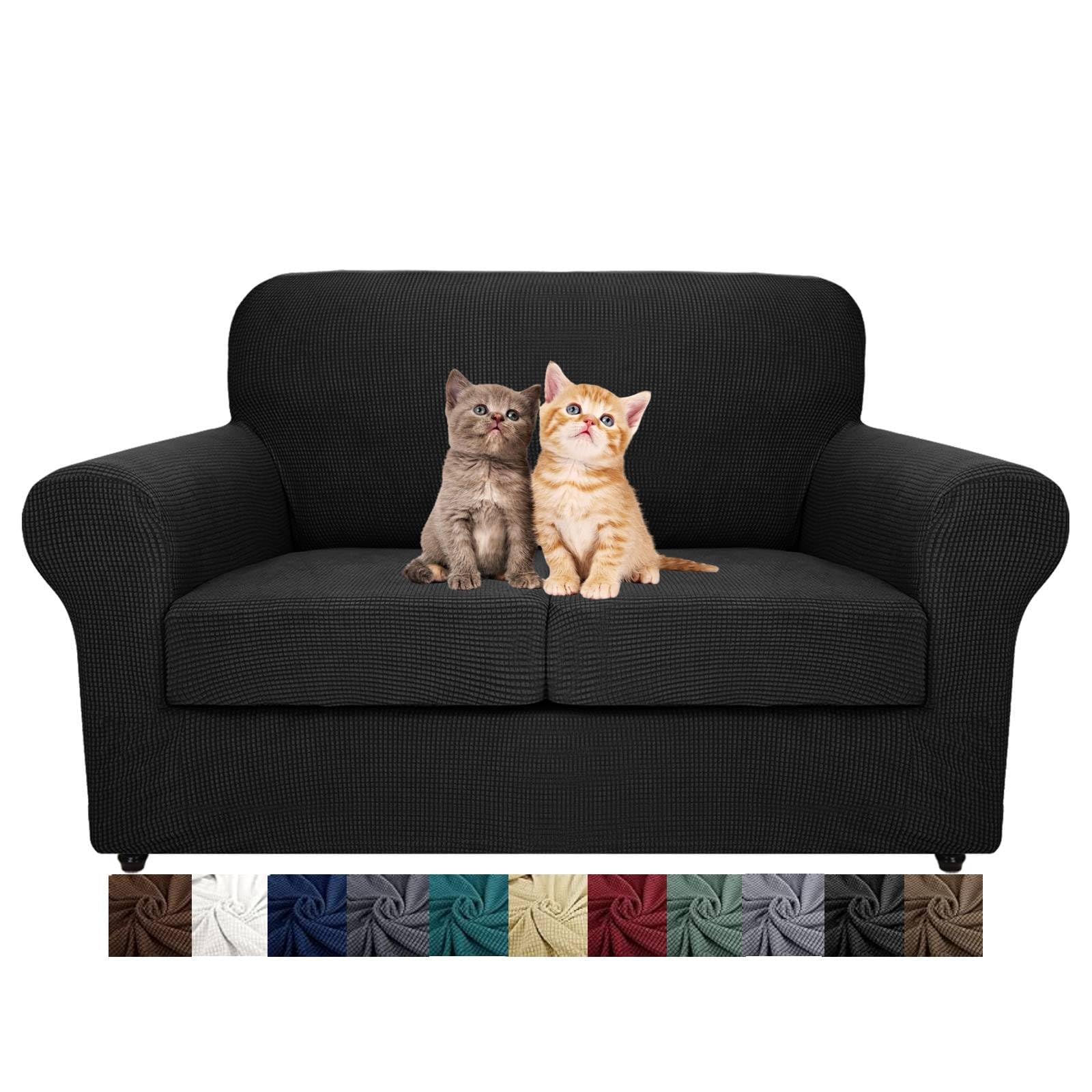 MAXIJIN 3-Piece Stretch Sofa Slipcover - Pet Proof Furniture Protector for 2-Cushion Loveseat, Non-Slip Spandex Fabric, Washable & Durable (Black) - Perfect for Living Room, Apartment & Pet Owners