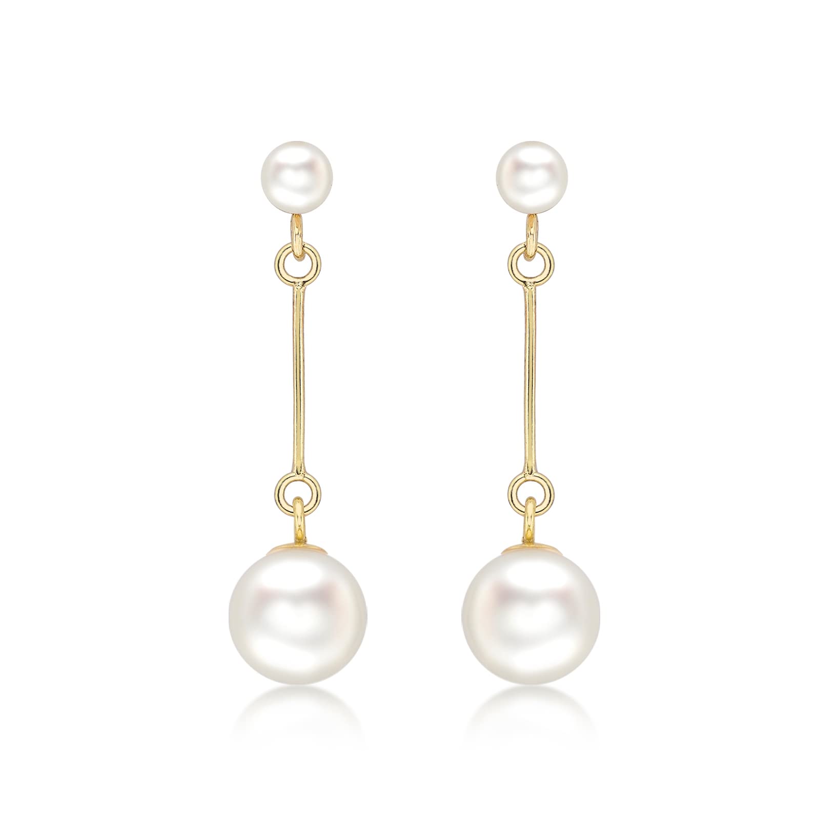 Carissima Gold 9ct Yellow Gold Pearl and Bar Drop Earrings for Women | Elegant Dangle Earrings for Wedding, Party & Special Occasions