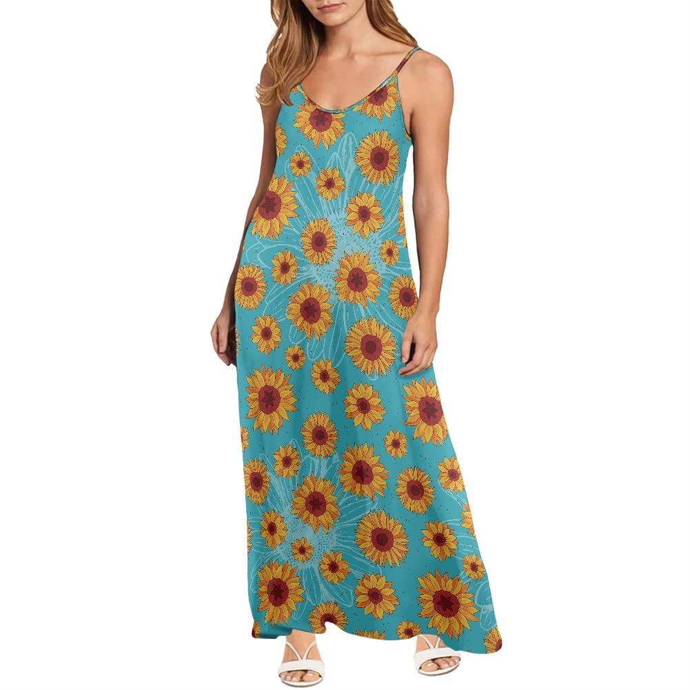DDFS Women's Floral Maxi Dress - Plus Size Summer Casual Boho Sleeveless Sundress for Beach, Vacation & Outdoor Parties | Loose Flowy Dress for Women