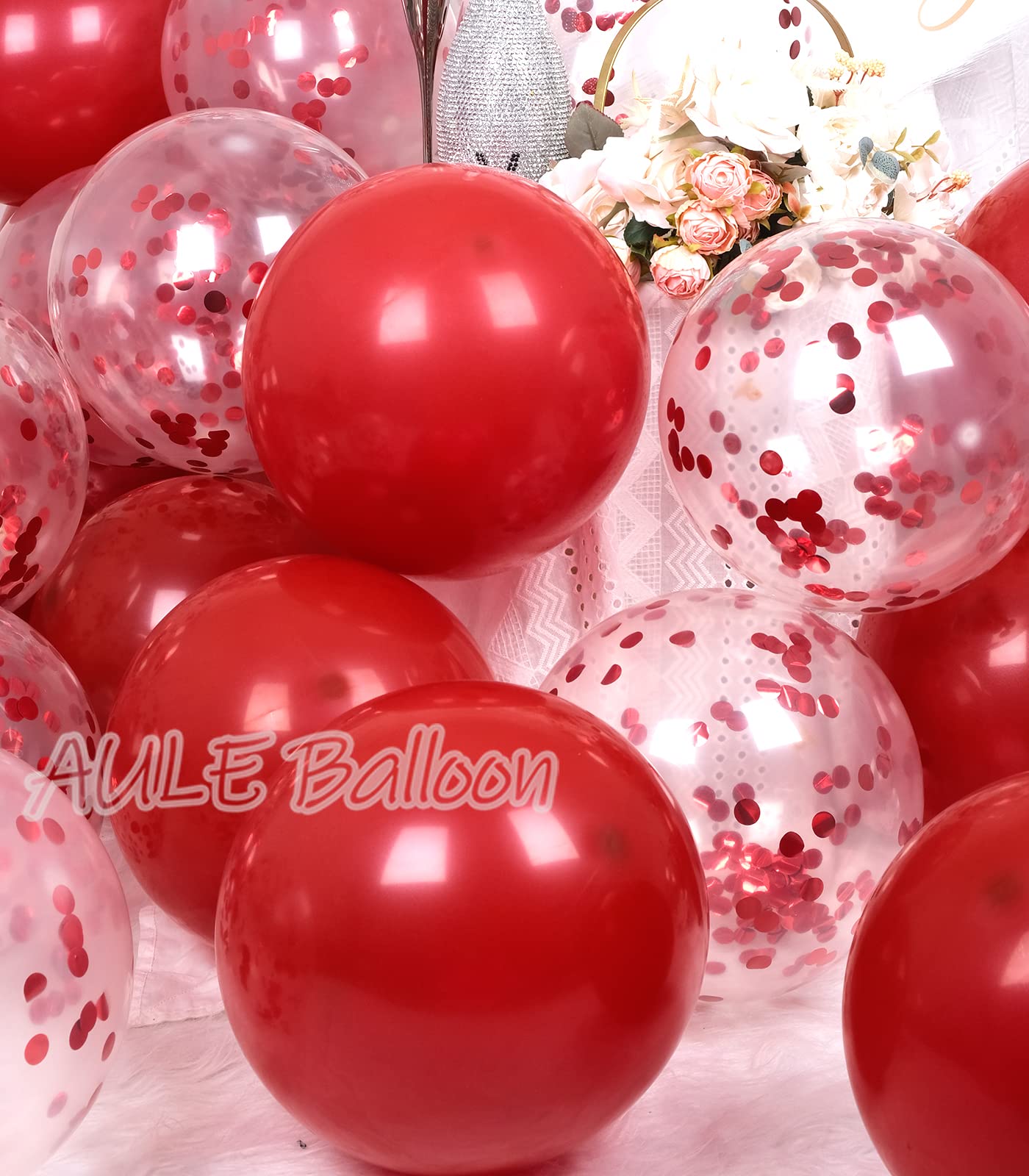 **42-Pack 12in Red Confetti & Latex Balloons with 64ft Ribbons - Party Decorations for Birthday, Wedding, Baby Shower & Holiday Celebrations**