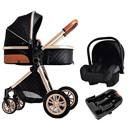 3 in 1 Baby Travel System - Lightweight Aluminum Frame Stroller with Reversible Seat & Canopy for Newborn to Toddler | Portable Folding Pram, High Landscape Carriage (V9UD Black-64) | Perfect for Shopping, Travel & Outdoor Walks