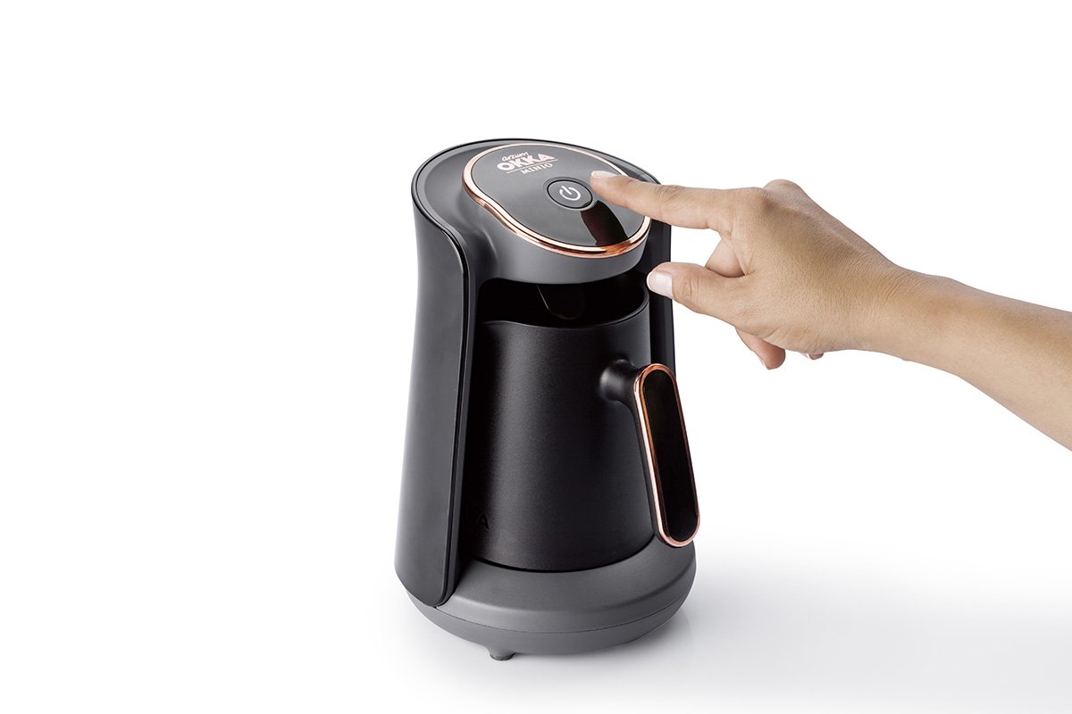 Arzum Okka Minio Automatic Turkish Greek Coffee Maker - 4 Cup Electric Coffee Machine for Home & Office - 120V UL Certified (Black/Gold) - Perfect for Traditional Coffee Lovers & Gift Giving