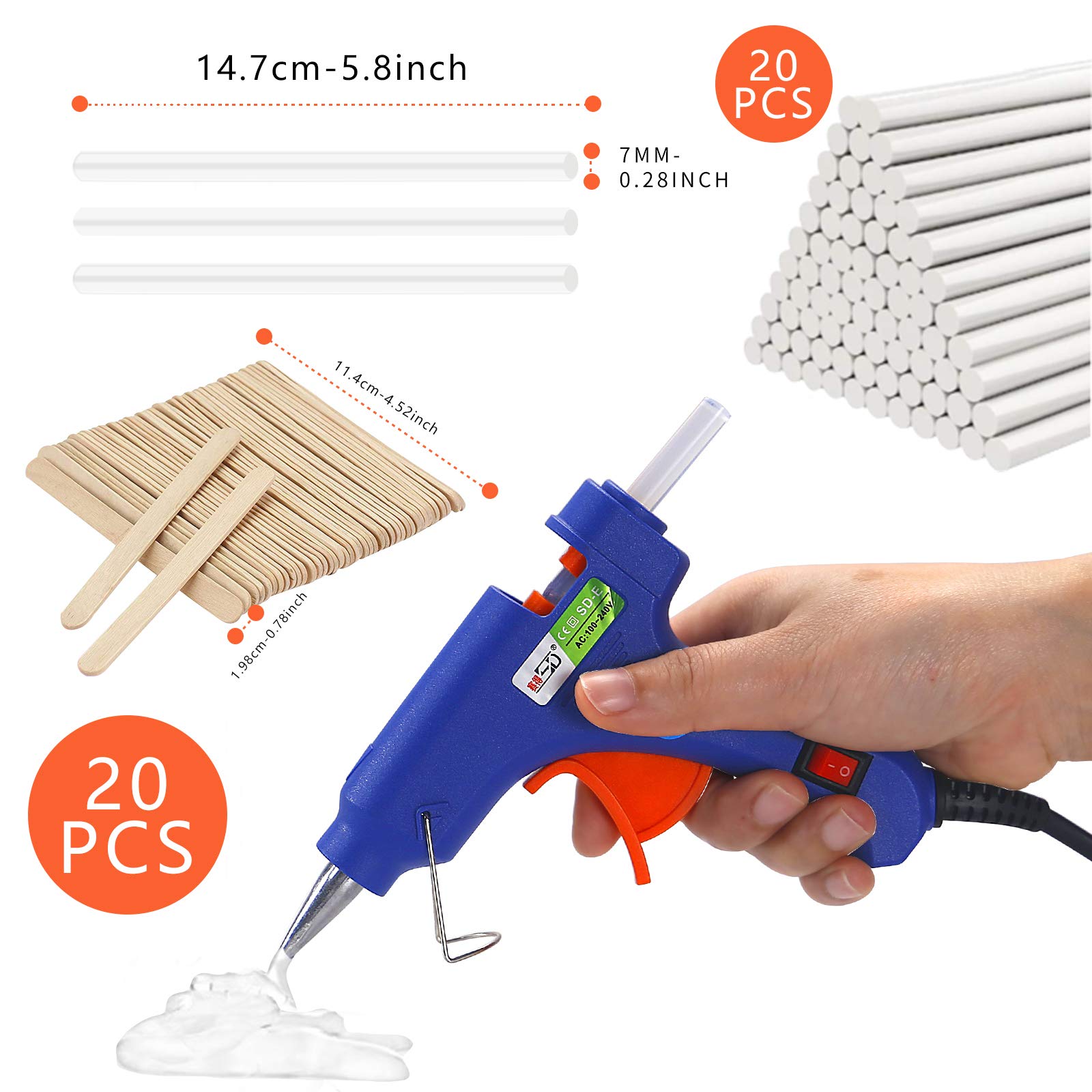 Hot Melt Glue Gun Kit with 20 Glue Sticks & 20 Wood Craft Sticks - Mini Craft Glue Gun with Hardshell Case for DIY, School Projects, Home Decor, Jewelry Making & Scrapbooking