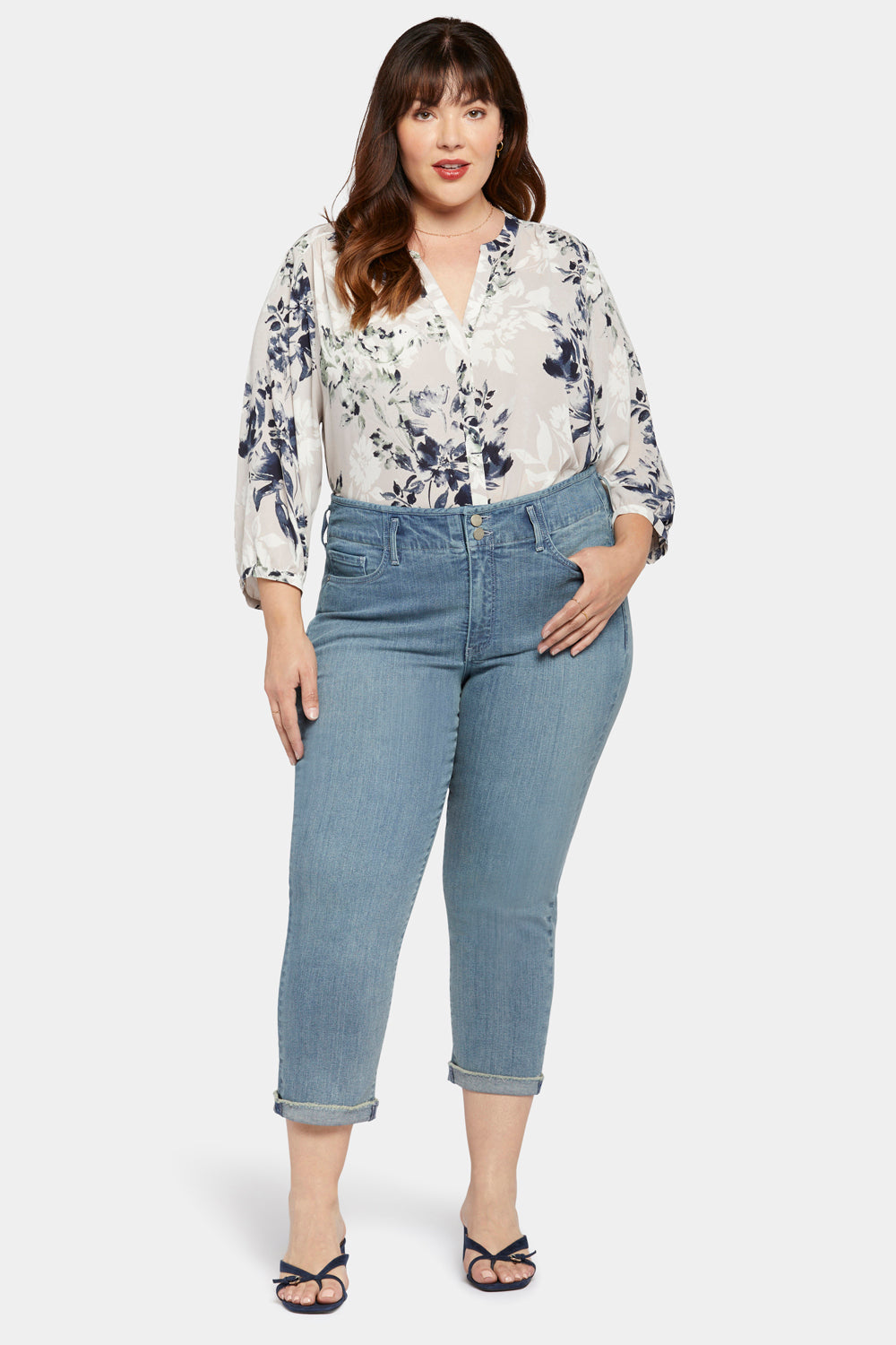 Chloe Capri Jeans for Women - Plus Size High Waisted Stretch Denim Pants - Thistle Falls Wash - Comfortable & Stylish for Casual Wear, Office & Date Night