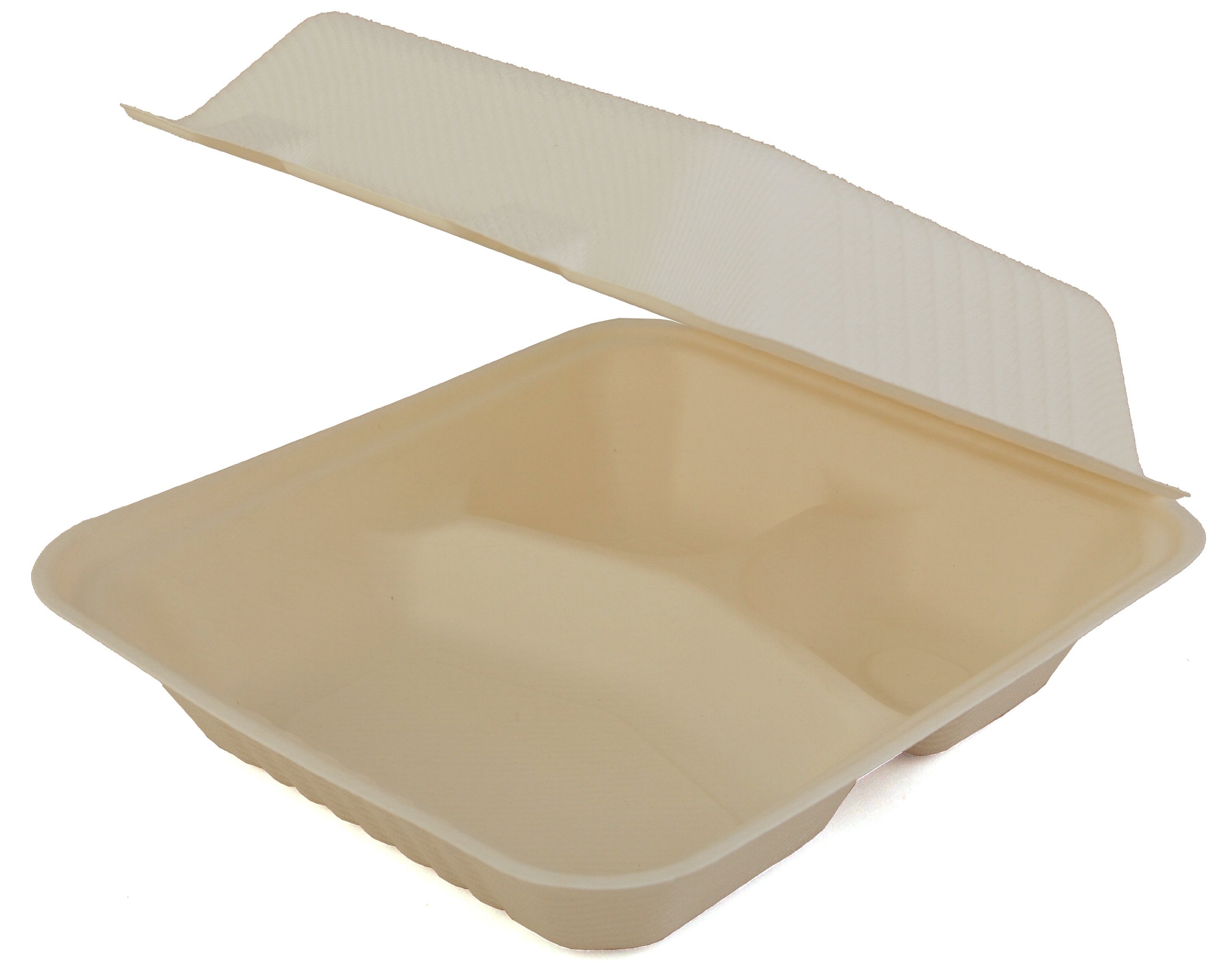 Southern Champion Tray 18930 ChampWare Molded Fiber White 3-Section Clamshell Container, 8