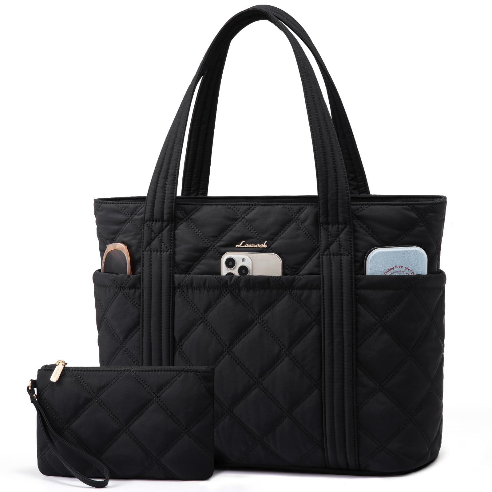 LOVEVOOK Women's Puffer Tote Bag - Insulated Puffy Laptop Handbag with Zipper for Work, Travel & Gym - Stylish Shoulder Bag for Teachers, Nurses & Professionals - Perfect for Office Commute, Business Trips & Daily Errands