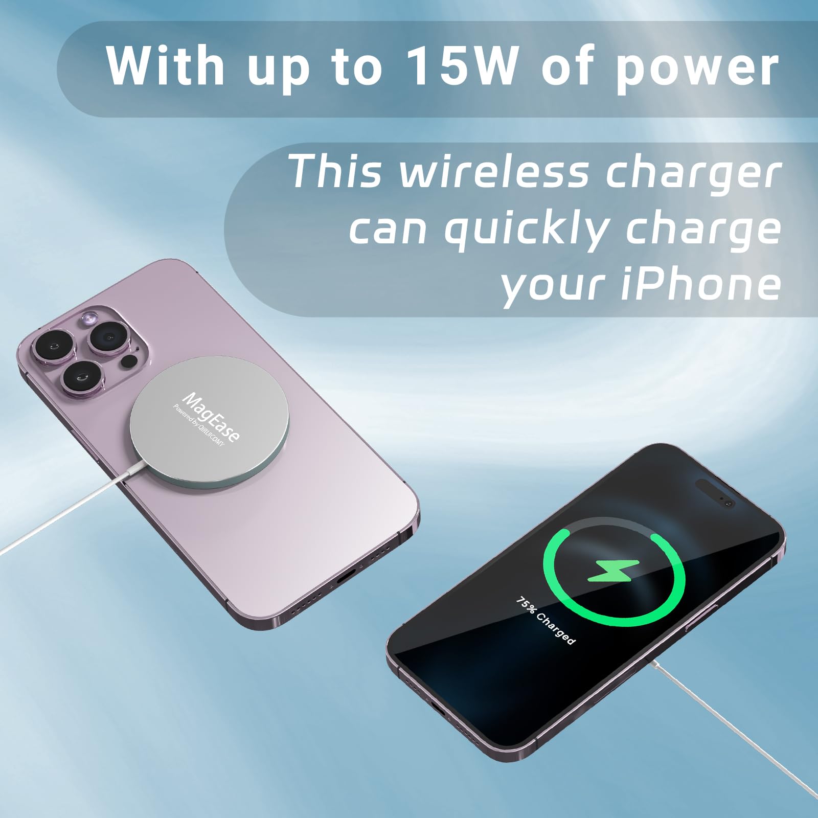 15W Fast Wireless Charger for iPhone - MagSafe Compatible Magnetic Charger with USB-C for iPhone 16/15 Pro Max/14/13/12/11/X/XS/XR & AirPods 2 (White) | Perfect for Home, Office & Travel Charging