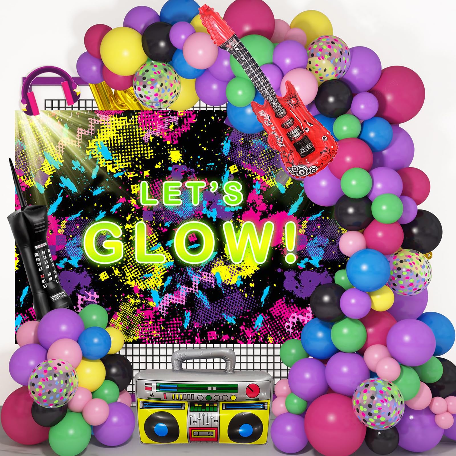 7x5ft Neon Glow Party Backdrop - Splatter Design for Glow Theme Birthday, Dance Party & Event Decorations | Mocsicka Let's Glow Background for Nightclubs, Raves, Photo Booths & Social Media Content