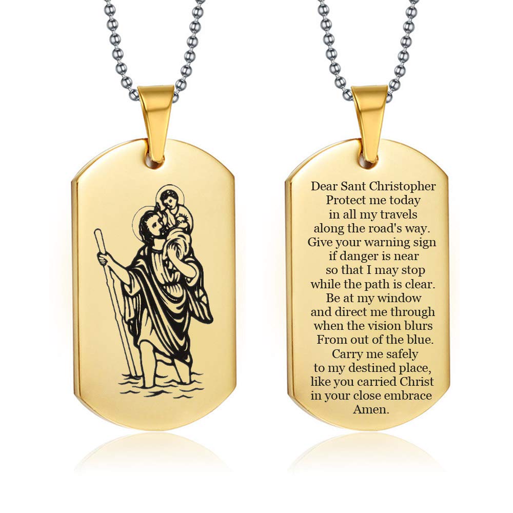 Personalized Saint Christopher Necklace for Men & Women - Stainless Steel Custom Name Quote Dog Tag Pendant, Religious Christian Jewelry Gift for Travel Protection, Communion, Birthday, Baptism | Perfect for Daily Wear, Spiritual Blessing & Special Occasions