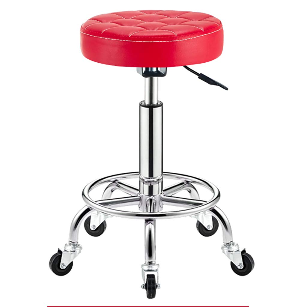 360° Swivel Bar Stool with Adjustable Height - Red Electroplated Metal Frame Rolling Office Chair for Home, Salon & Kitchen (Size: 33x48cm) - Perfect for Kitchen Islands, Home Bars & Beauty Stations