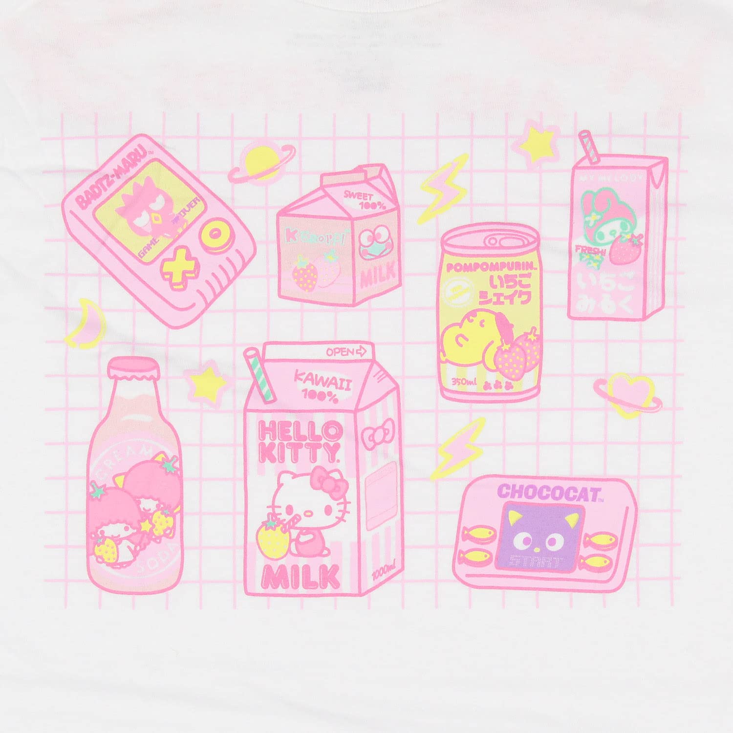 Hello Kitty and Friends Women's Graphic T-Shirt - Cute Anime Kawaii Snacks & Games Print Tee for Casual Wear, Gifts, and Anime Lovers