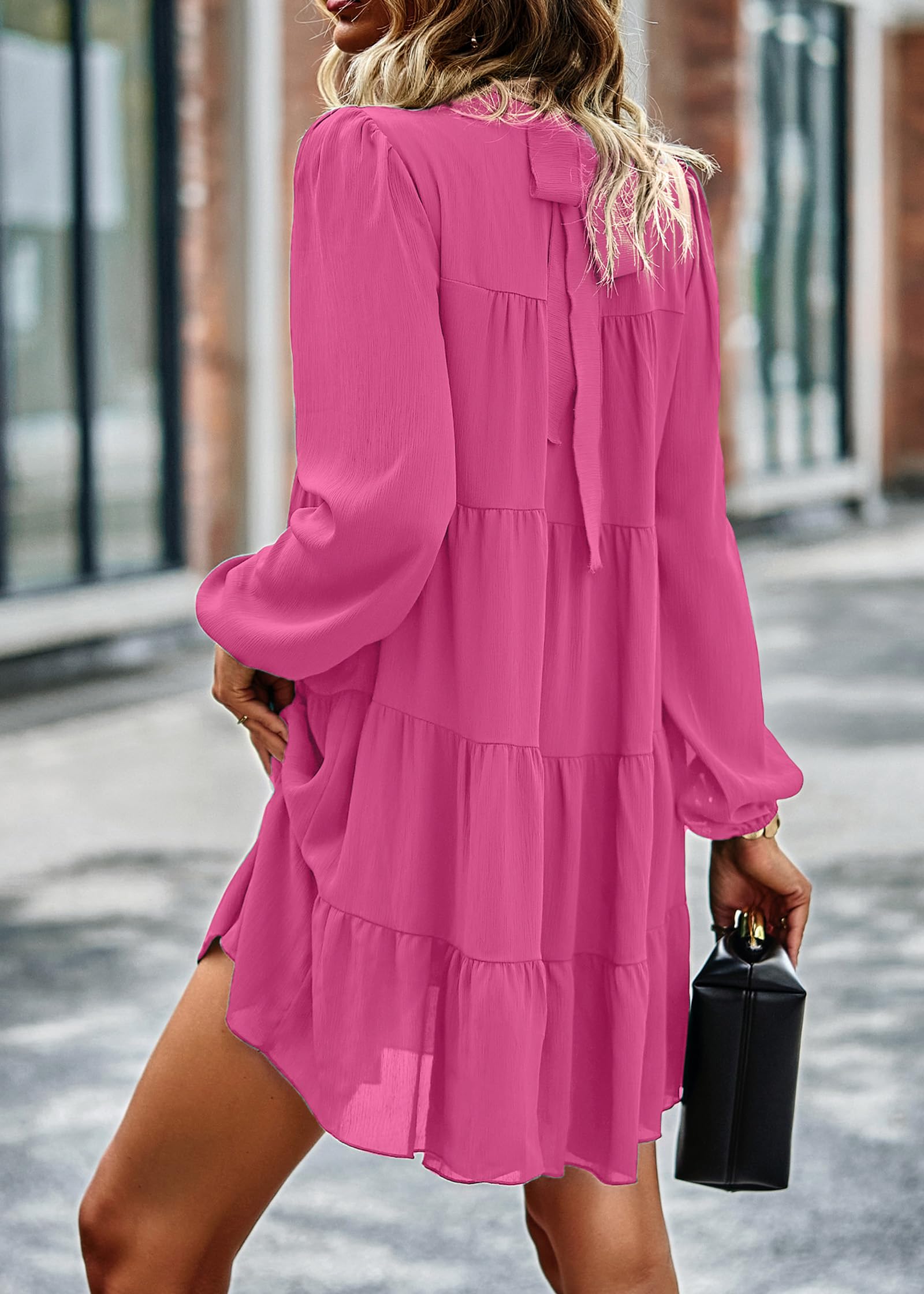 KIRUNDO Women's Spring 2025 Long Sleeve Ruffle Mock Neck Tiered Mini Dress - Flowy Babydoll Swing Tunic Shift Dress for Casual Wear, Date Night & Spring Outings