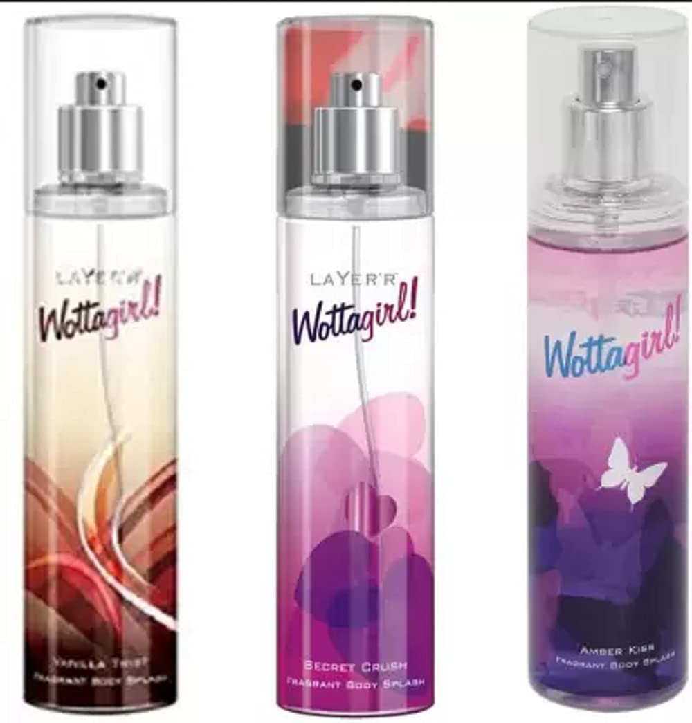 Layer'r Wottagirl 3-Pack Fragrant Body Splash Deodorant Spray for Women - Amber Kiss, Secret Crush & Vanilla Twist (135ml Each) | Perfect for Daily Freshness, Gym, Office & Date Nights