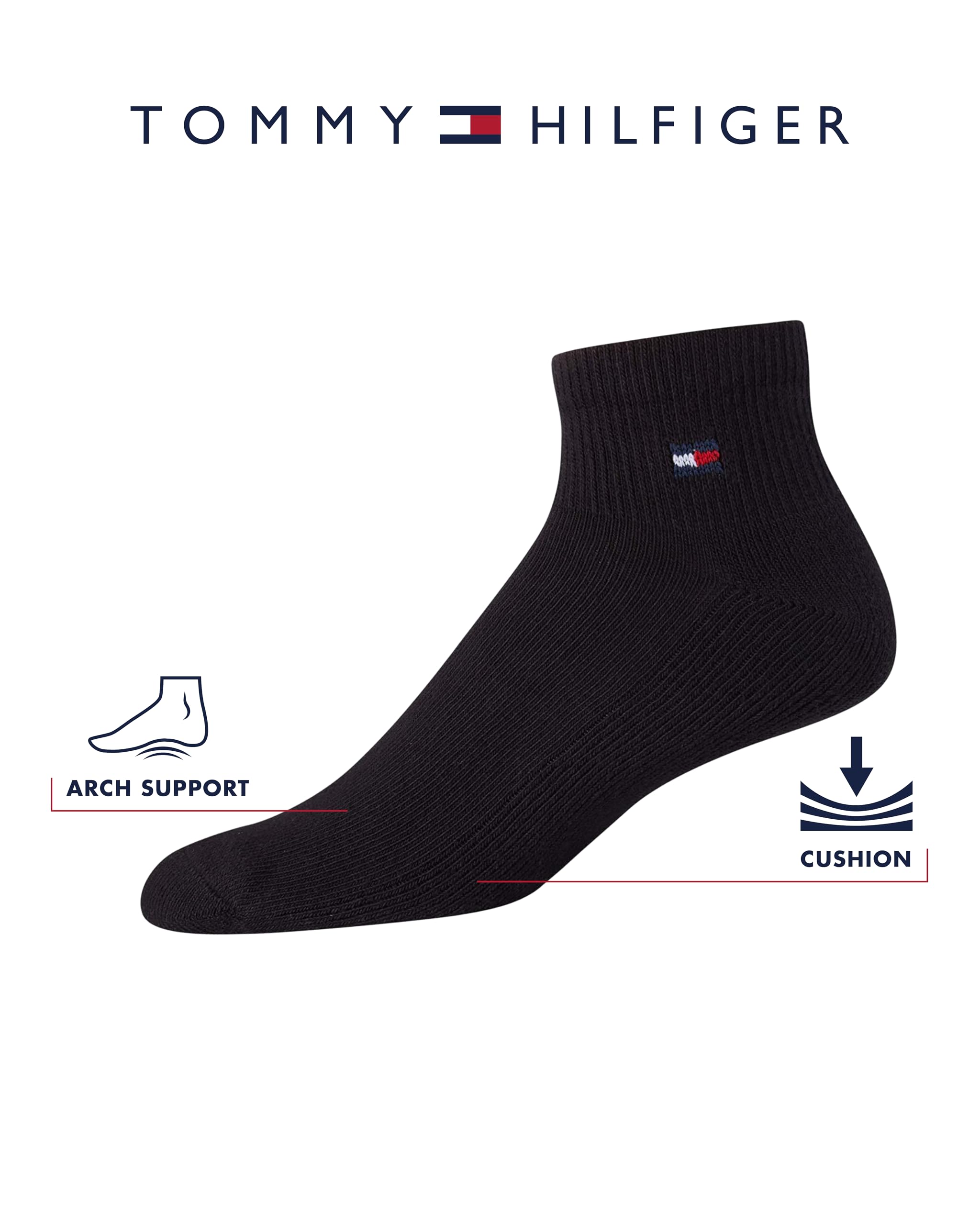 Tommy Hilfiger Women's Cushioned Quarter-Cut Ankle Socks - 12 Pack Soft Breathable Cotton Socks for Everyday Wear, Workout & Casual Outfits
