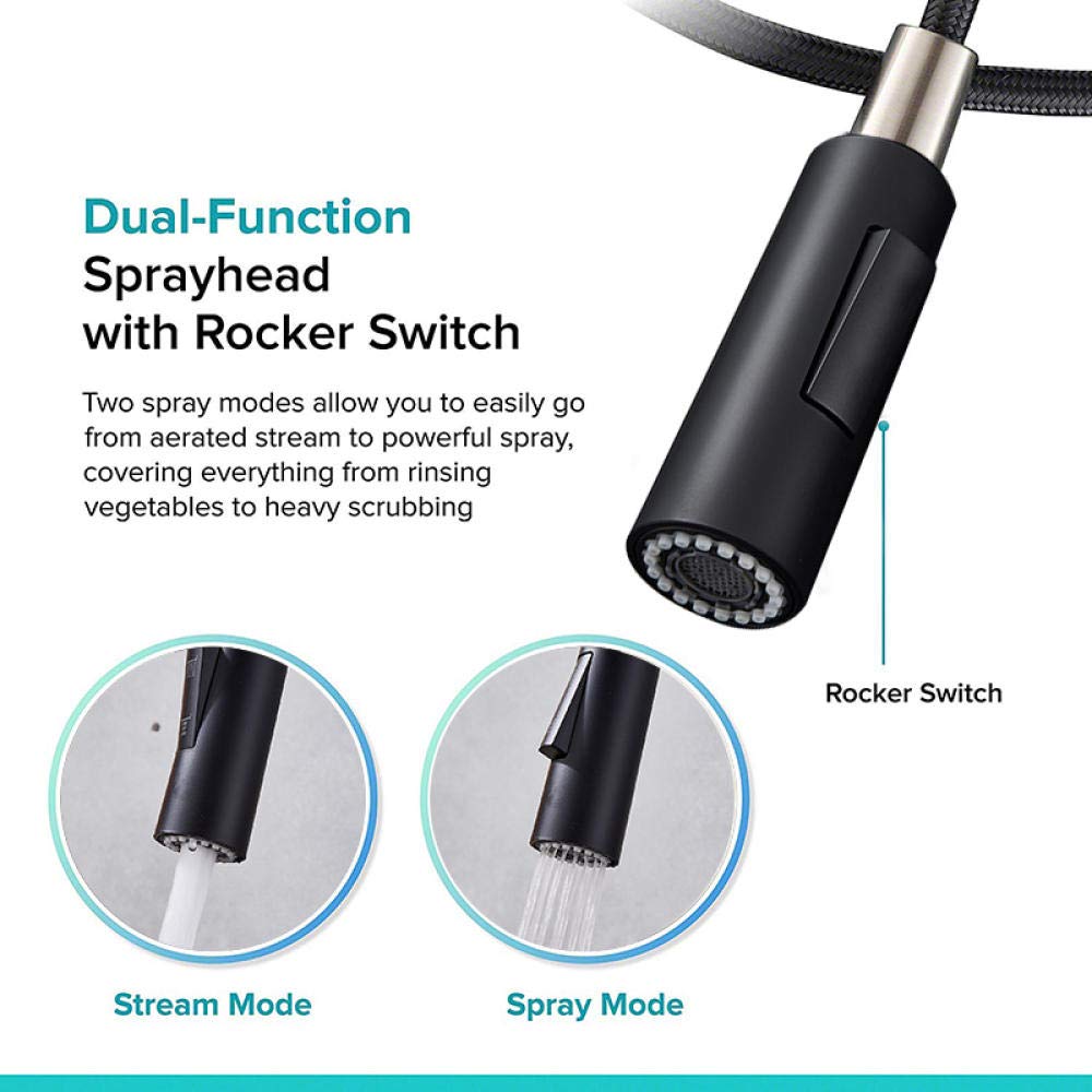 Matte Black Kitchen Faucet with Pull Down Sprayer - 360° Swivel Single Lever Mixer Tap for Modern Sink | Perfect for Cooking, Washing Dishes & Filling Pots