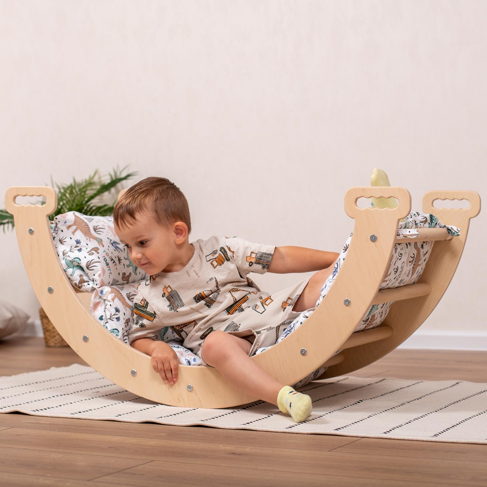 **Wooden Climbing Arch Cushion for Toddlers - Soft Play Pillow for Kids, Handmade Montessori Furniture - Perfect for Indoor Playrooms, Daycares & Dino-Themed Nurseries**