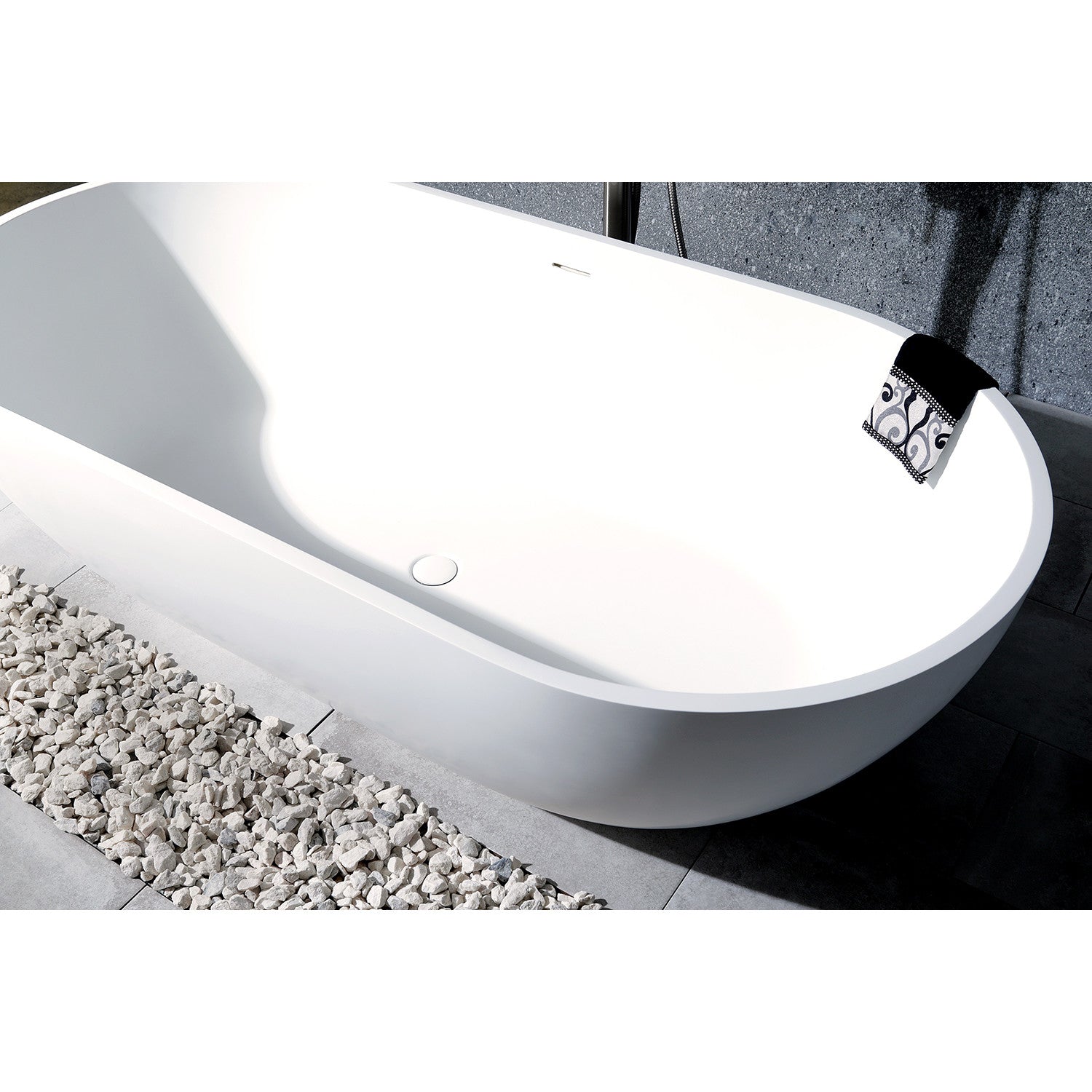 Arcticstone 70 Inch Freestanding Oval Bathtub - Matte White Solid Surface Double Ended Soaking Tub with Drain | Perfect for Luxury Bathrooms & Spa Retreats