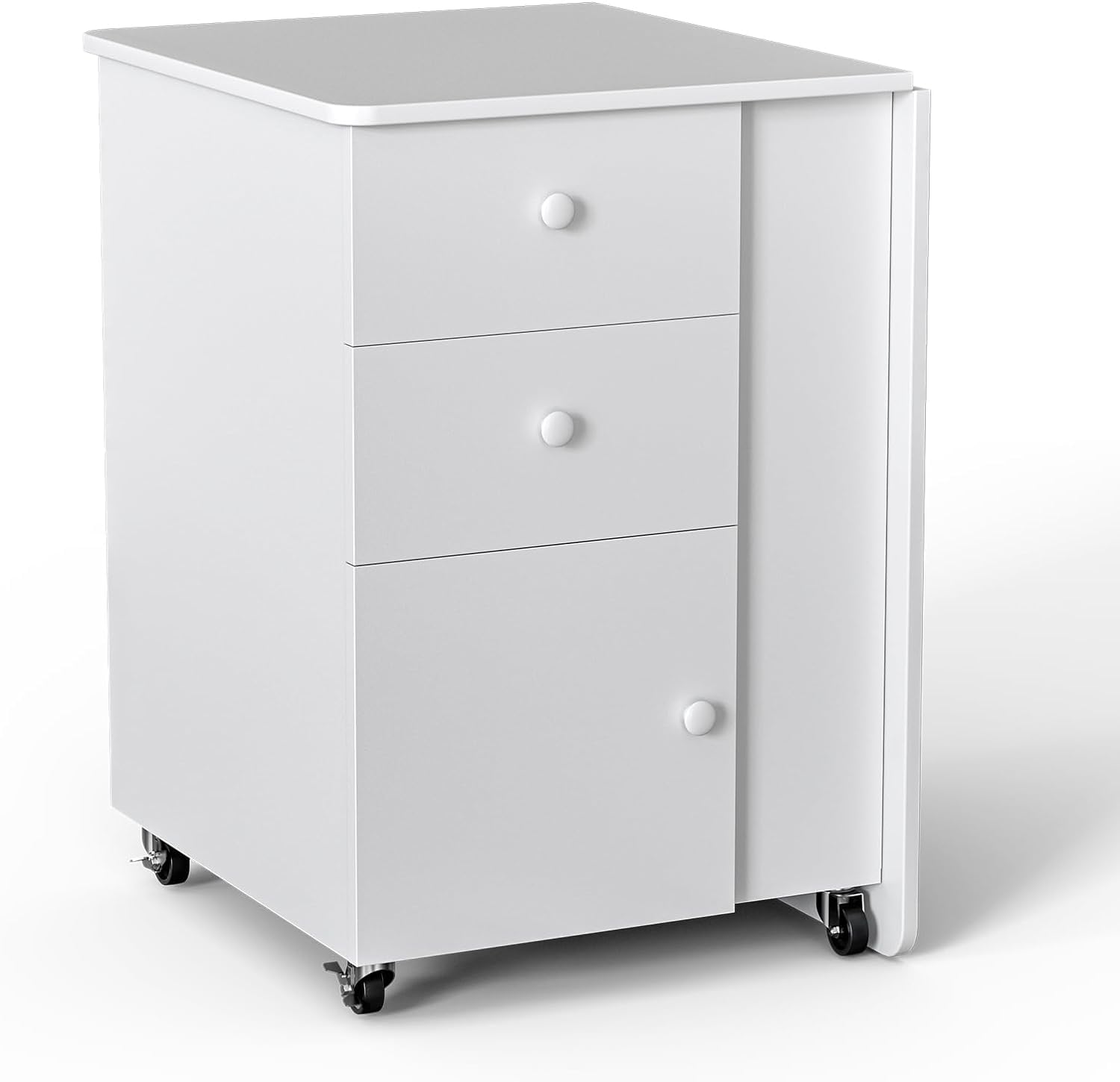 Foldable Manicure Table with Built-in Dust Collector - Adjustable Nail Desk with Wrist Pad & Lockable Wheels - Portable Nail Tech Station for Home Salon & Professional Use (White)