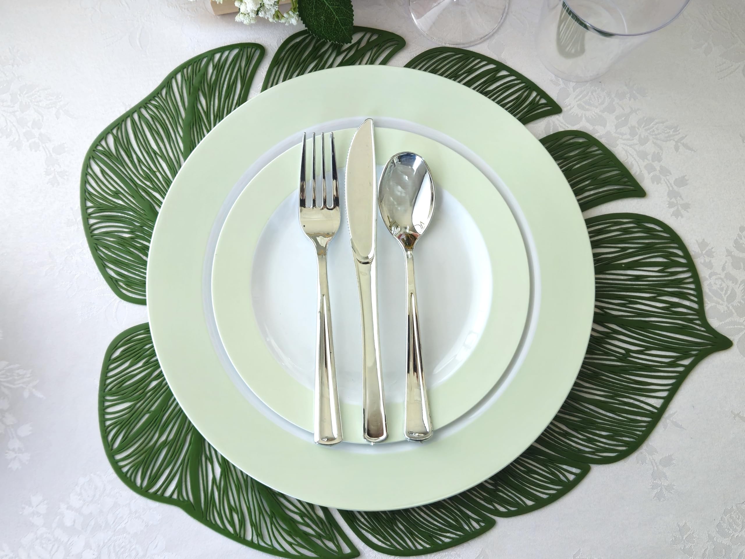 120-Piece Pressed Vinyl Placemats Set - Elegant Wedding & Event Table Decor in Garden Green | Perfect for Dining Tables, Party Centerpieces & Home Decor