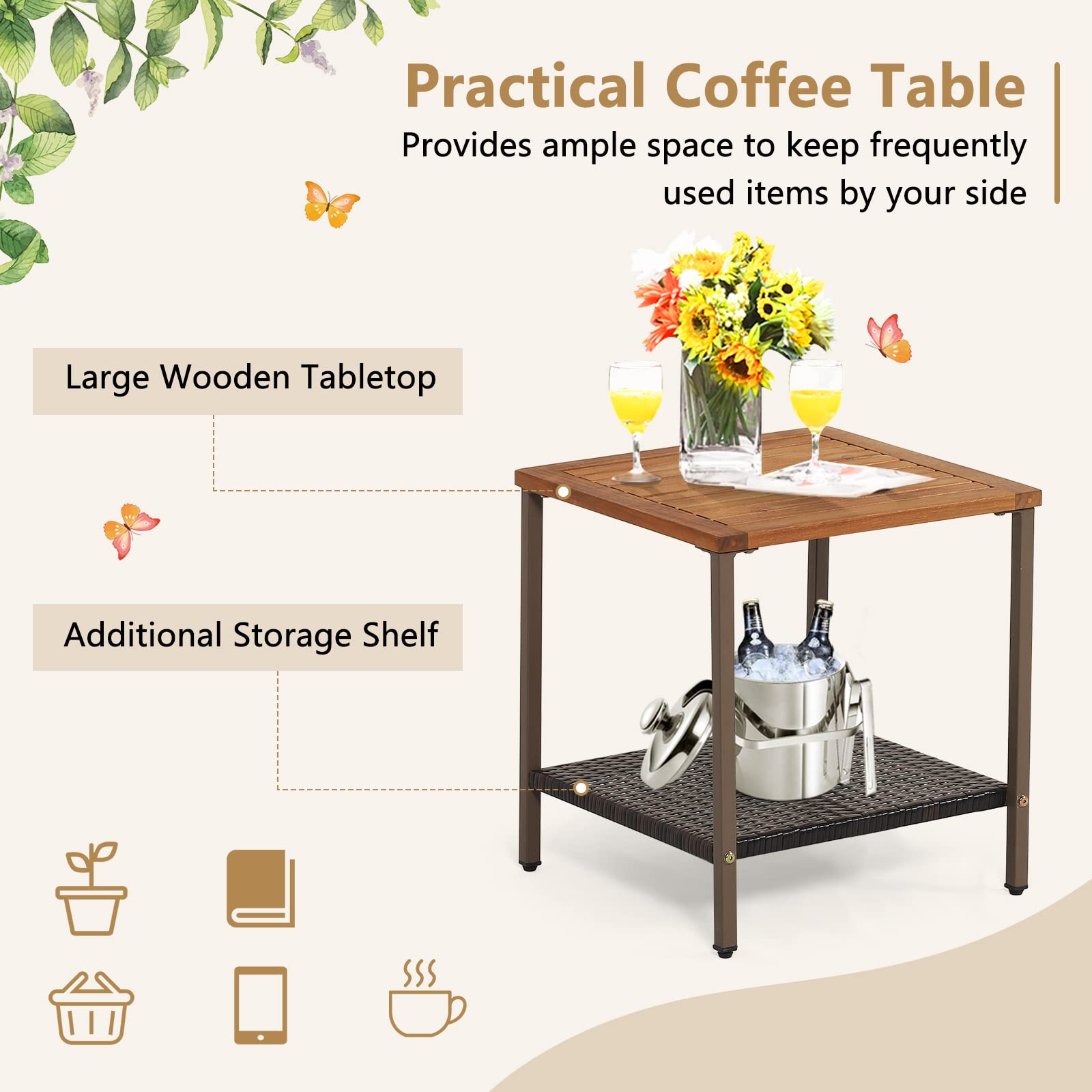 Tangkula 3-Piece Outdoor Rocking Bistro Set with Coffee Table & Cushions - Patio Rattan Furniture for Balcony, Porch, Poolside - Perfect for Relaxing, Entertaining & Outdoor Dining (Off White)