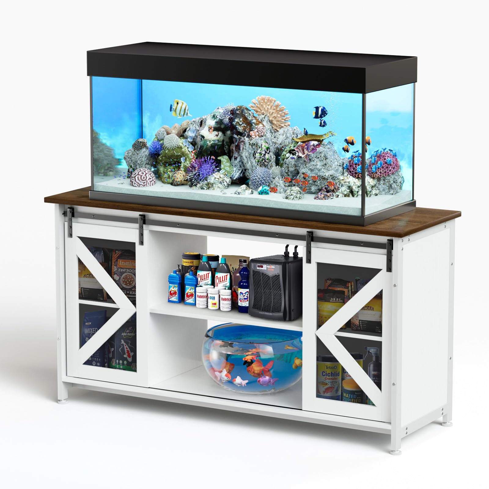 Tatub 75-90 Gallon Heavy Duty Metal Fish Tank Stand with Storage Cabinet - 1000+ LBS Capacity Aquarium Stand for Reptile Tanks, Turtle Terrariums (58.9