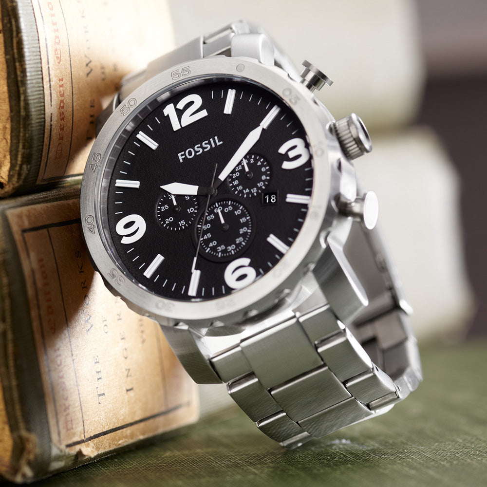 Fossil Nate JR1353 Multi-Function Stainless Steel Watch for Men - Waterproof, Chronograph, Date Display - Perfect for Casual, Business & Outdoor Activities
