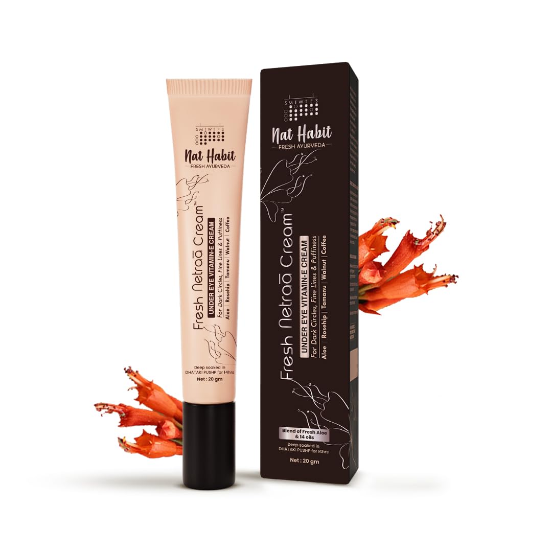 Nat Habit Fresh Netraa Under Eye Cream for Fine Lines, Puffiness, Wrinkles & Dark Circles - Vitamin C, E, Polyphenols, Omega-3 & Retinol - 20g - Brightening & Anti-Aging Eye Treatment for Men & Women - Perfect for Night Routine & Travel Skincare