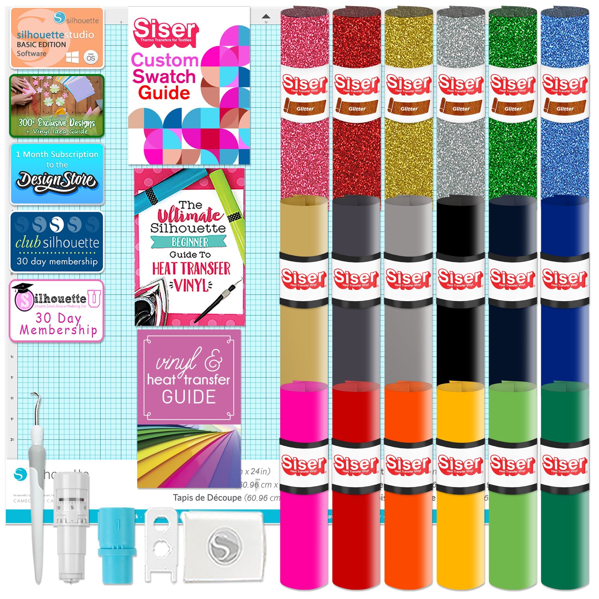 Silhouette Cameo 5 PRO MK II Cutting Machine with 8-in-1 Pink Heat Press Bundle & Siser HTV Vinyl - Perfect for DIY Crafts, T-Shirt Designs, and Home Decor Projects