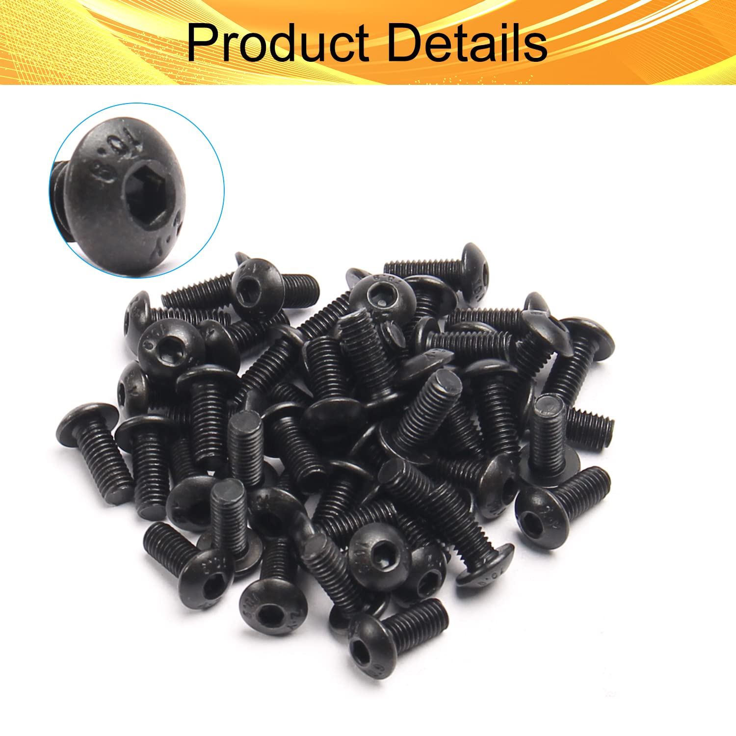 50Pcs M5x12mm Black Hex Socket Head Screws for Furniture Assembly