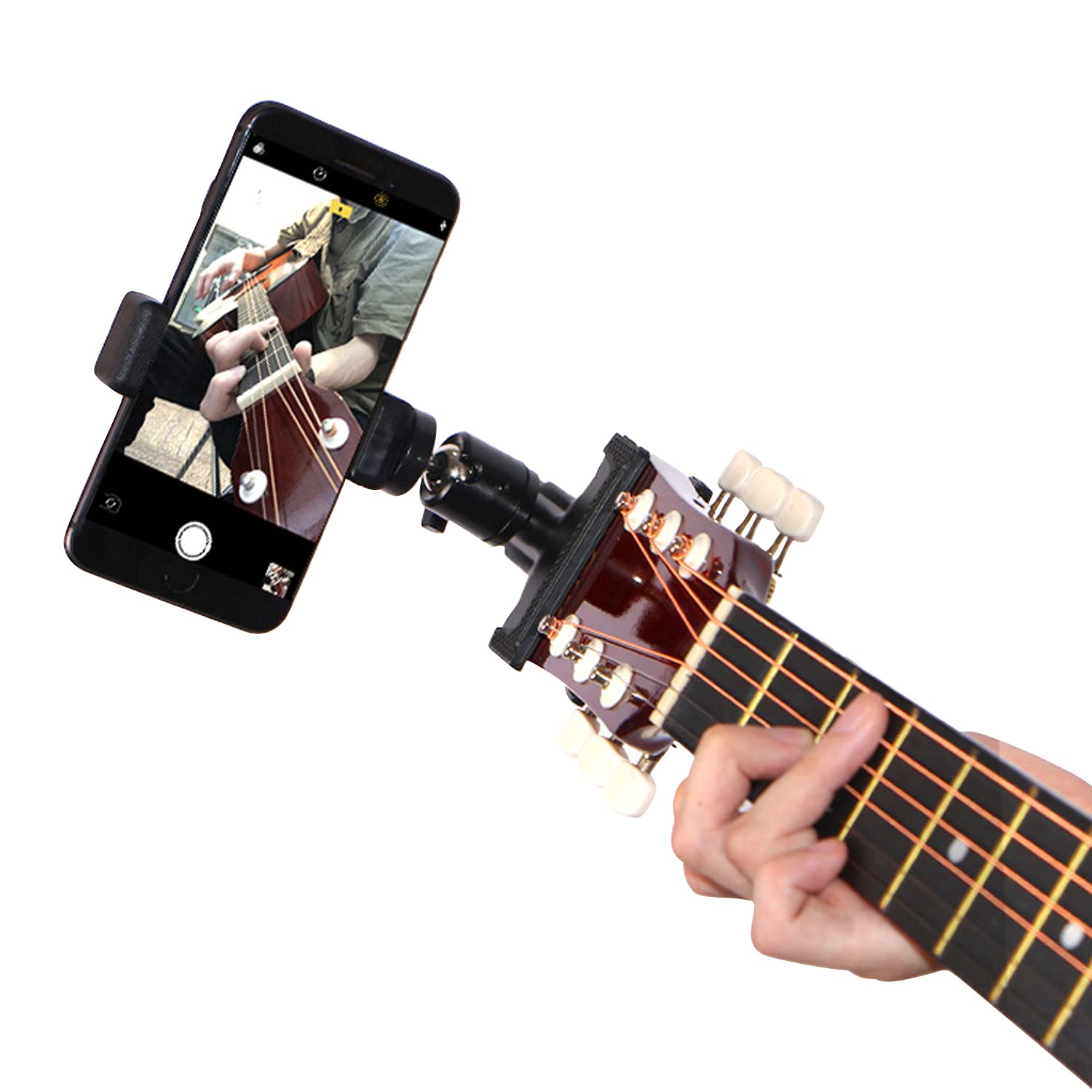 Universal Guitar Headphone Holder Mount - Compatible with iPhone, Android, Guitar, Electric Guitar, Bass & Ukulele - Perfect for Live Streaming, Online Teaching & Video Recording