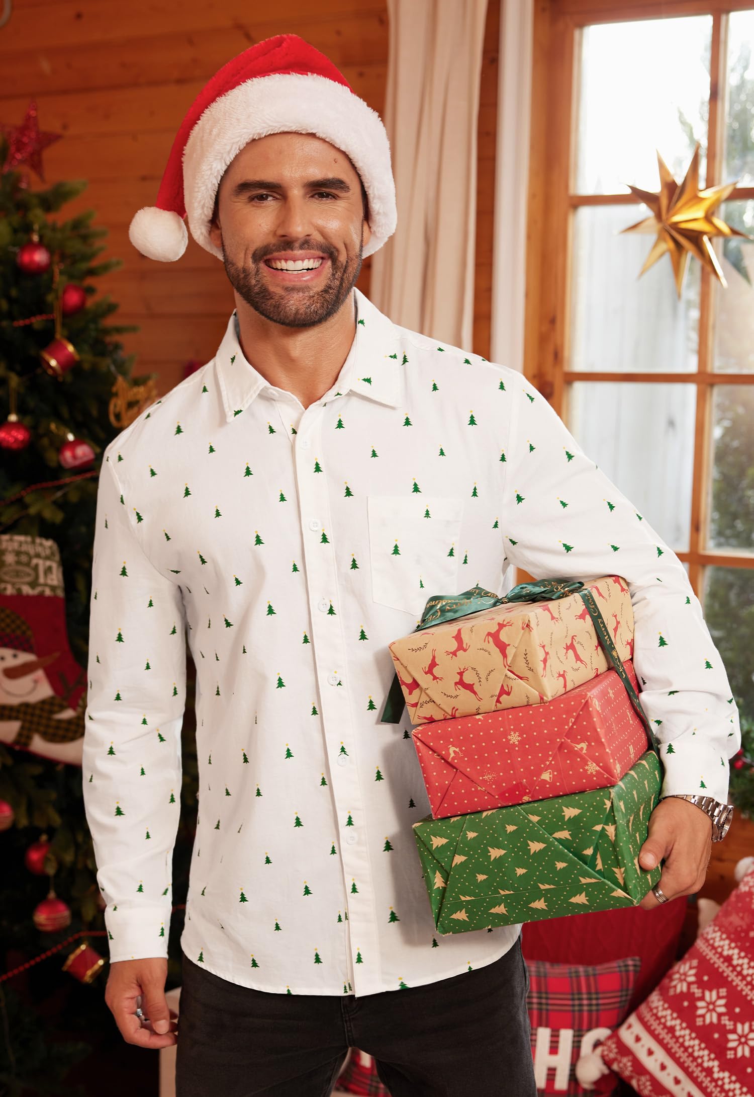 Arvilhill Men's Ugly Christmas Shirts - Long Sleeve Holiday Party Wear (S-XXL)
