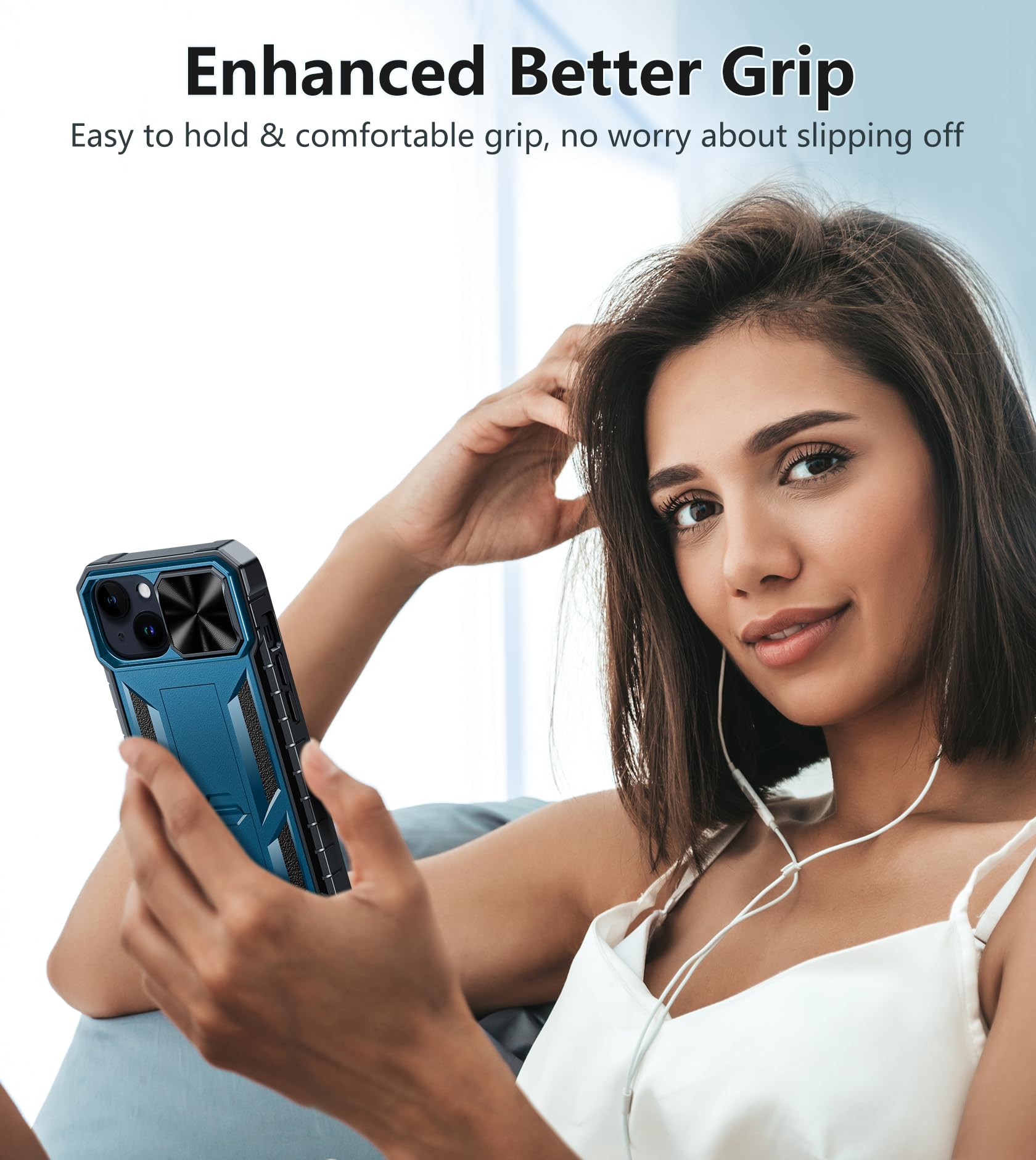 FNTCASE Military Grade Shockproof iPhone 15 Case with Kickstand - Heavy Duty Rugged Phone Cover with Anti-Slip Texture & Slide Protection - Perfect for Outdoor Activities, Construction Work & Extreme Sports