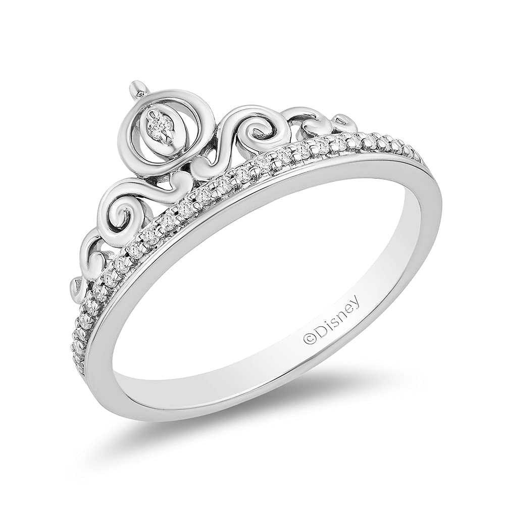 Enchanted Disney Cinderella Carriage Ring - Sterling Silver with 1/10 CTTW Diamonds | Elegant Jewelry for Women | Perfect for Weddings, Anniversaries & Disney-Themed Gifts