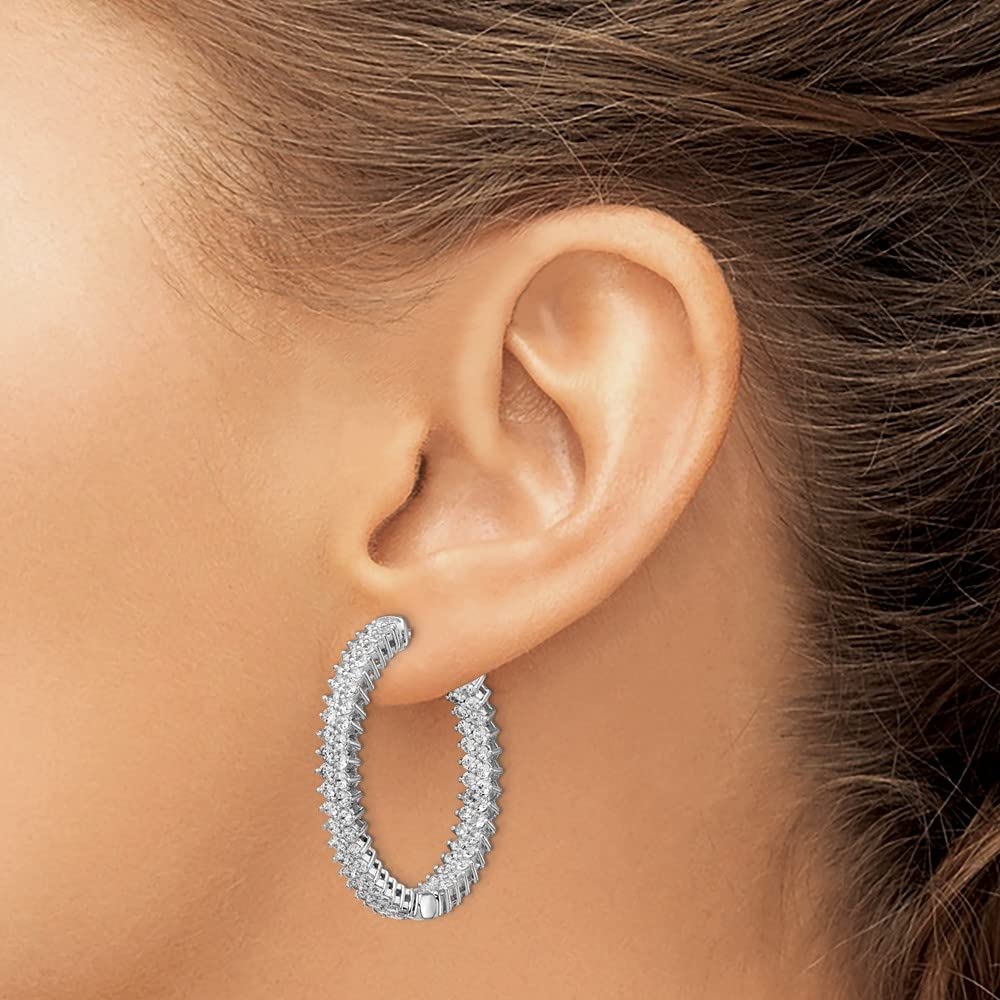 Diamond2Deal Sterling Silver Rhodium-Plated CZ In and Out Hoop Earrings (1.24 x 1.21 Inches) - Elegant Dangle Earrings for Women, Perfect for Parties, Weddings & Everyday Wear