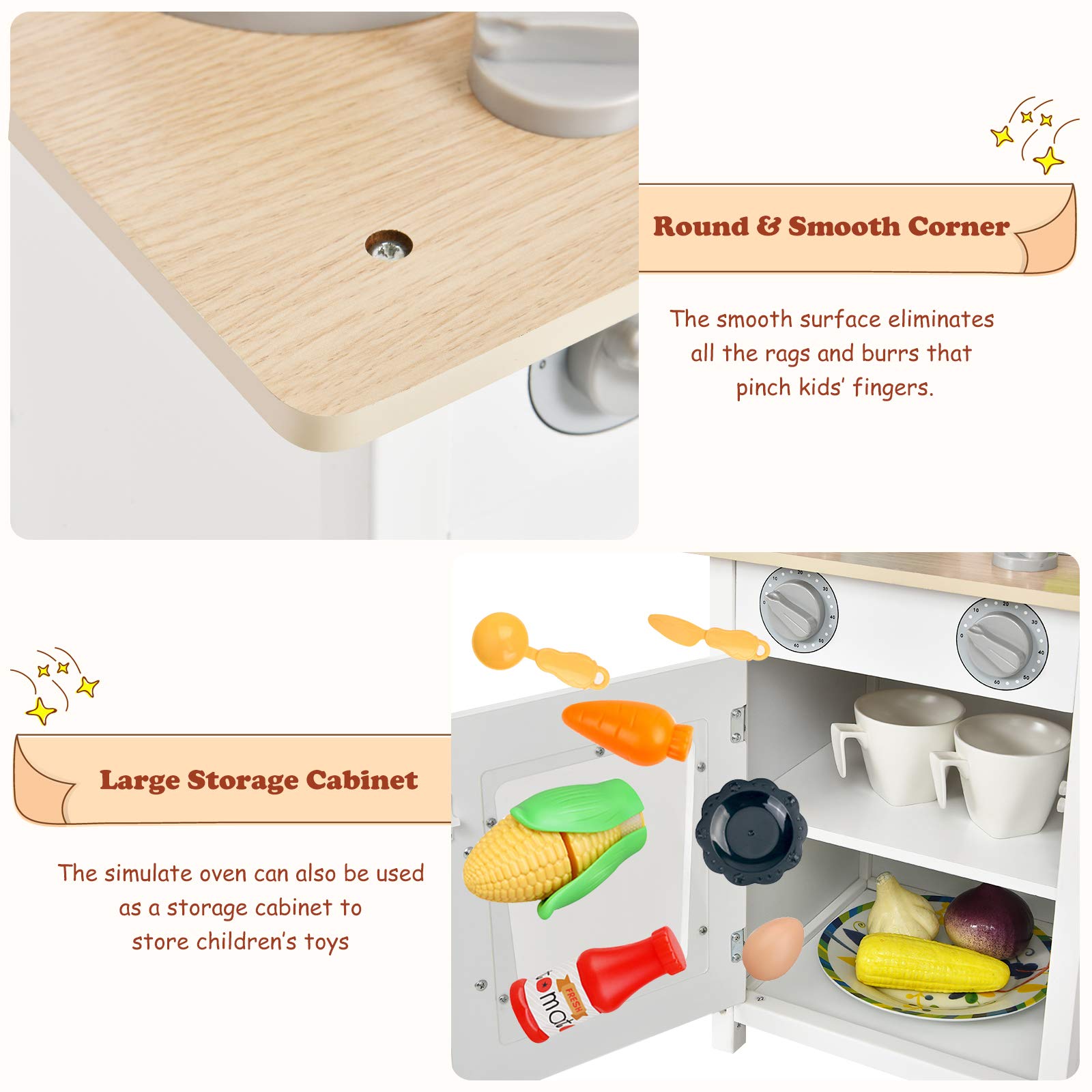 Costzon Wooden Kids Kitchen Playset with Sink, Oven, Microwave, Stove, Pots & Utensils - Pretend Play Kitchen Toy for Toddlers & Kids, Perfect Gift for Boys & Girls, Ideal for Home, Preschool & Daycare Playrooms