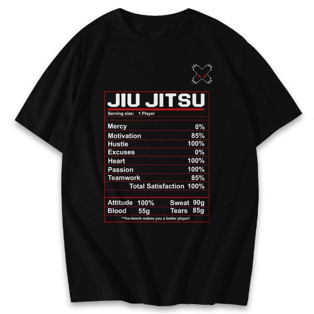 Premium Jiu Jitsu Training Shirts with Nutrition Label Design - Perfect for BJJ Practice, MMA Workouts & Martial Arts Gym Sessions