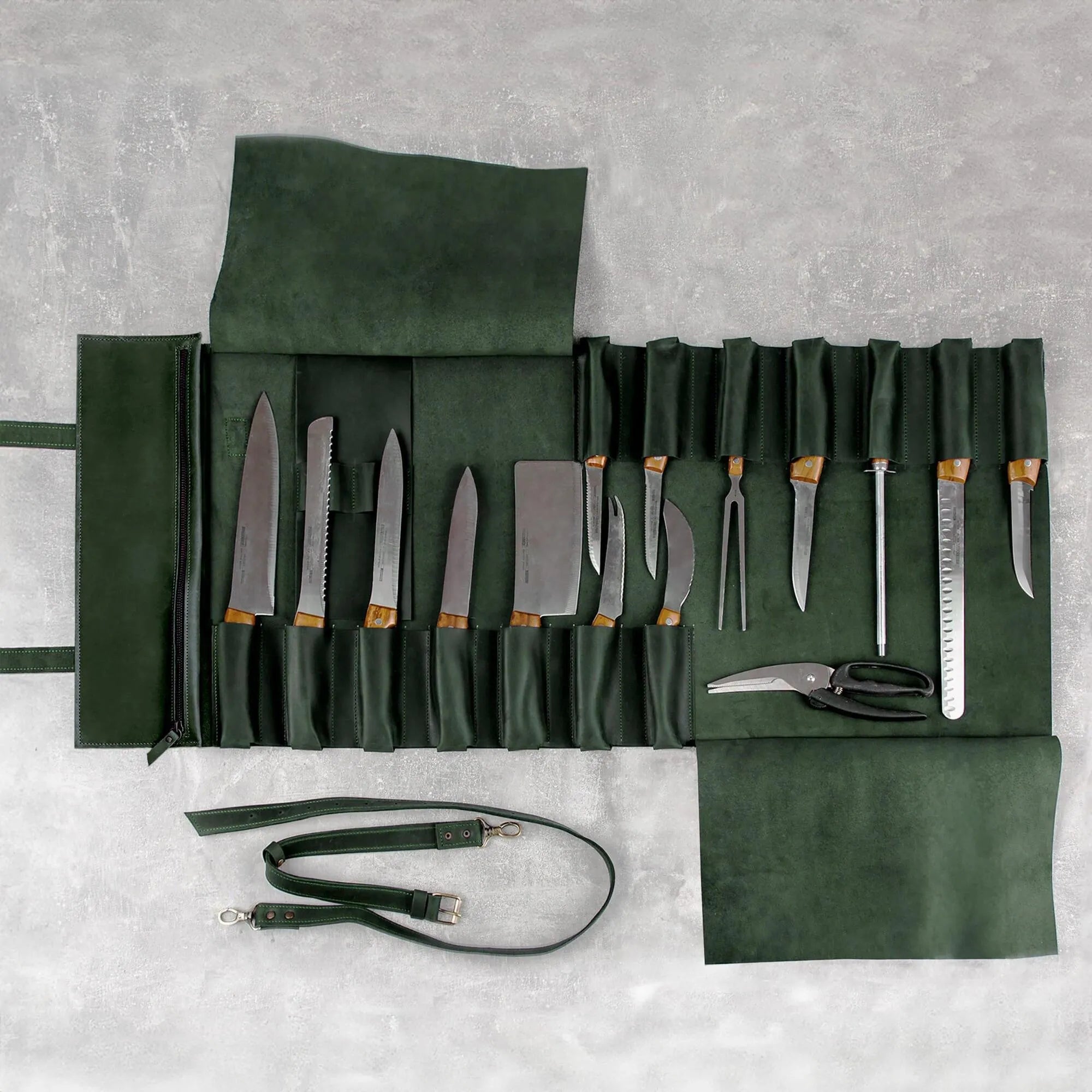 Premium Leather Knife Roll for Chefs & Butchers - Durable Professional Knife Storage Case with 12 Slots - Perfect for Kitchen, Camping & Culinary Gifts