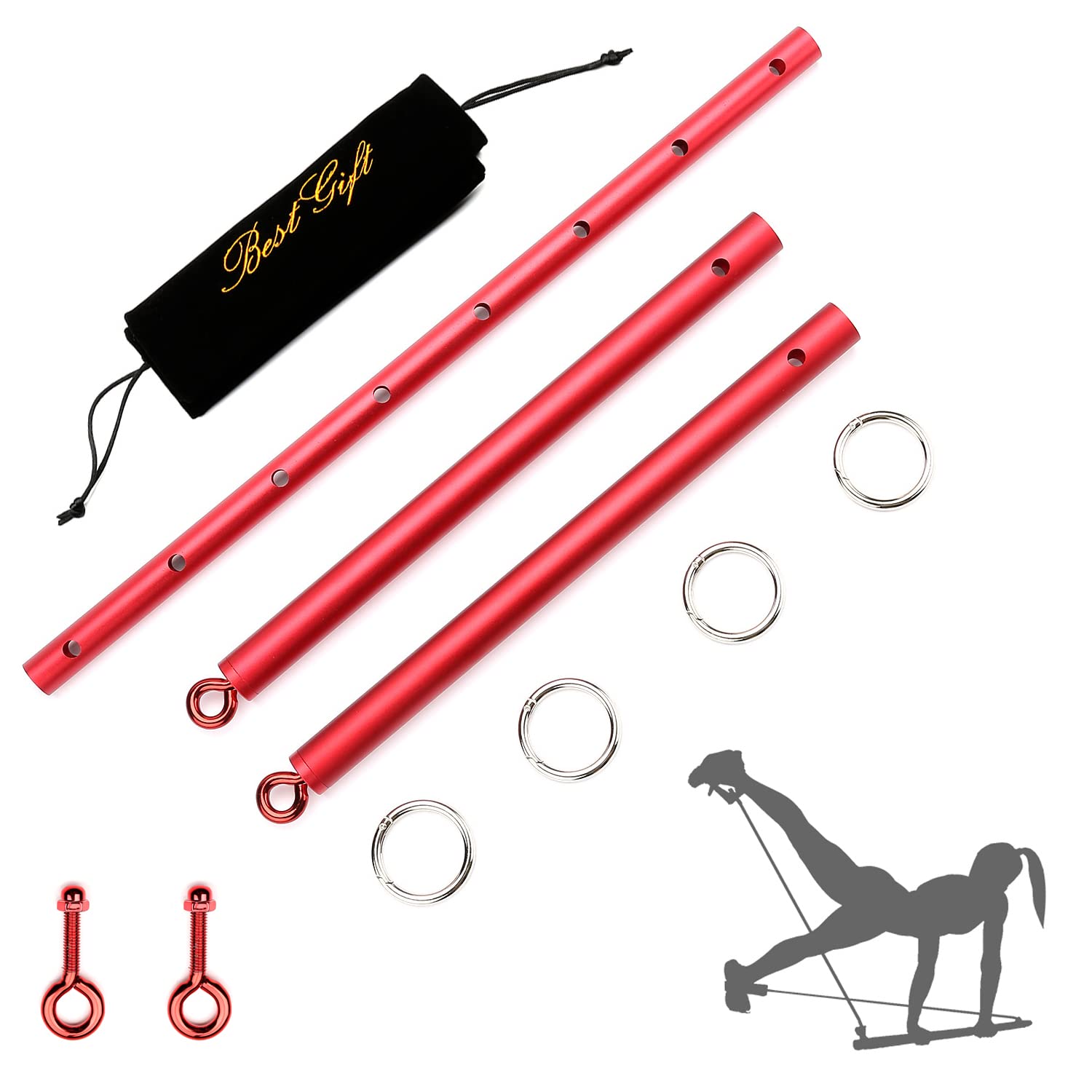 Expandable Spreader Bar for Home Gym - Adjustable Fitness Equipment with Flocking Storage Bag (Red) - Perfect for Indoor Workouts, Stretching & Strength Training