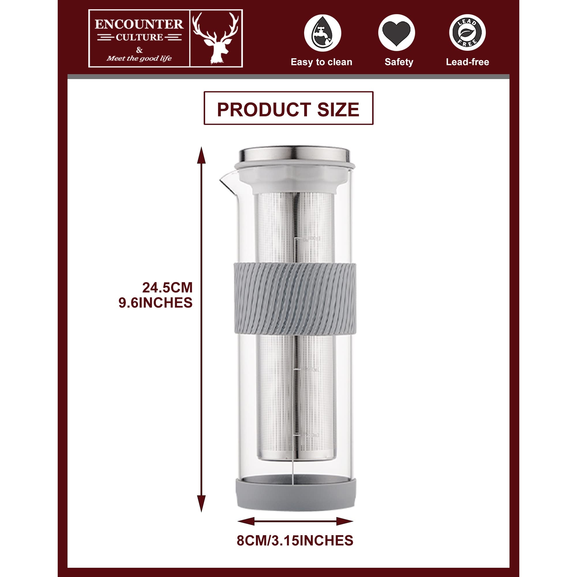 Premium Cold Brew Coffee Maker - 800ml/27oz Heat-Resistant Glass Pitcher with Airtight Lid & Cleaning Brush for Iced Coffee, Tea, Juice & Fruit Infusions | Portable Iced Tea Maker for Home, Office & Outdoor Use
