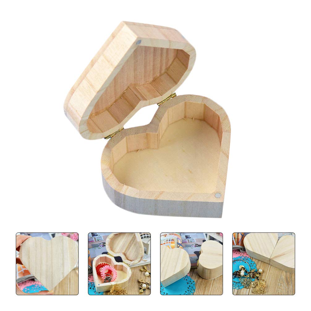 EXCEART 2-Piece Unfinished Heart Shaped Wooden Jewelry Box Set - DIY Craft Storage for Rings, Necklaces & Small Treasures - Perfect for Valentine's Gifts, Wedding Favors & Home Organization
