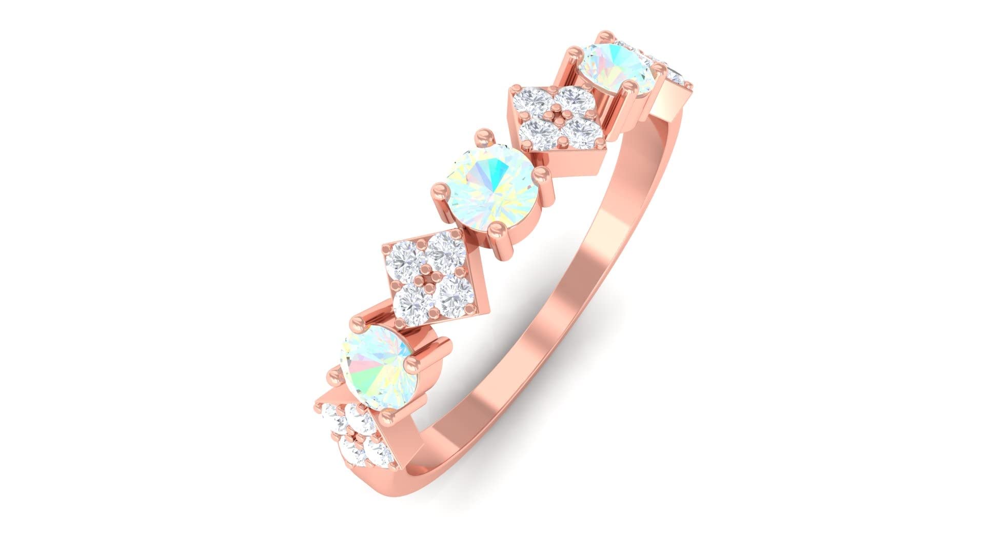 3/4 CT Ethiopian Opal and Diamond Half Eternity Ring - 14K Solid Gold Diagonal & Round Design for Women - Perfect for Anniversary, Engagement, or Special Occasion Gifts