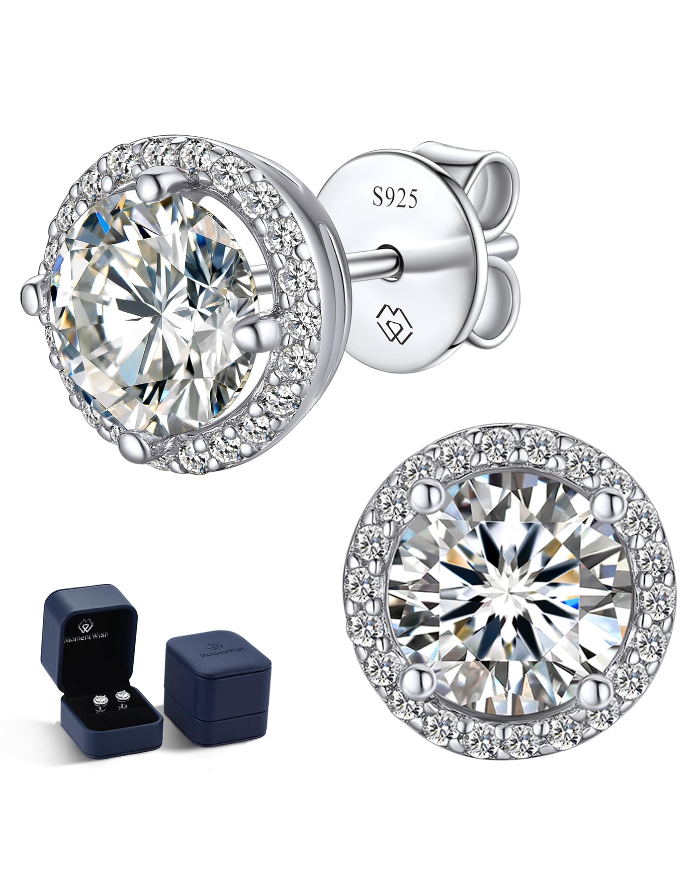 1-2 Carat Moissanite Stud Earrings for Women – Sterling Silver Simulated Diamond Halo Earrings, Hypoallergenic Sparkling Wedding Jewelry – Perfect for Brides, Gifts & Special Occasions