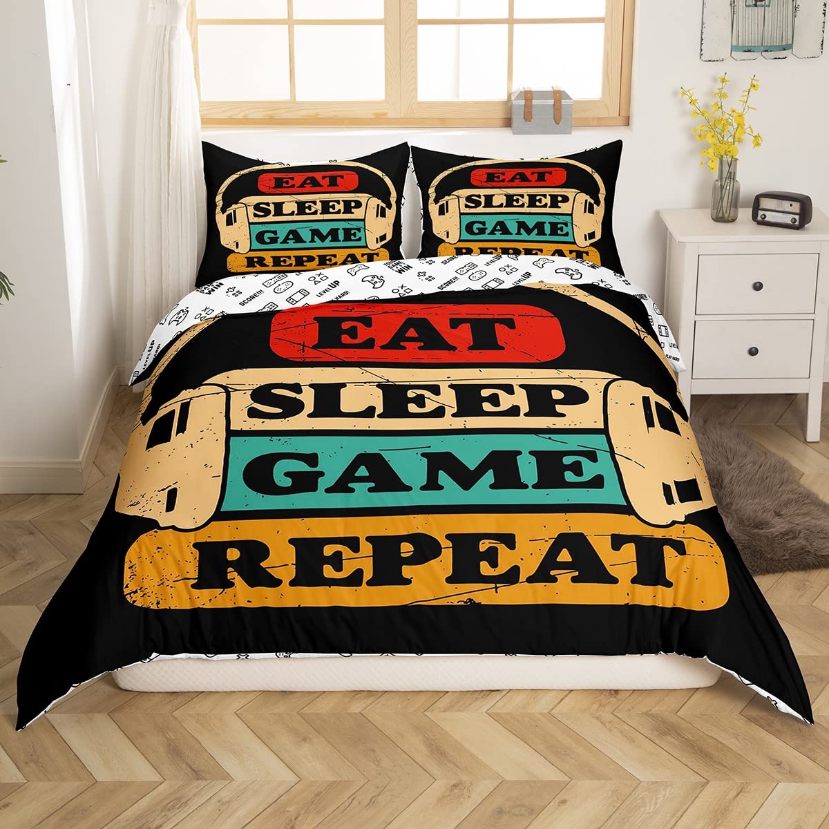 Gamer Bedding Set - 3D Printed Gamepad Duvet Cover for Kids & Teens - Microfiber Twin Size Comforter Cover in Black & Green - Perfect for Gaming Room Decor & Boys/Girls Bedroom
