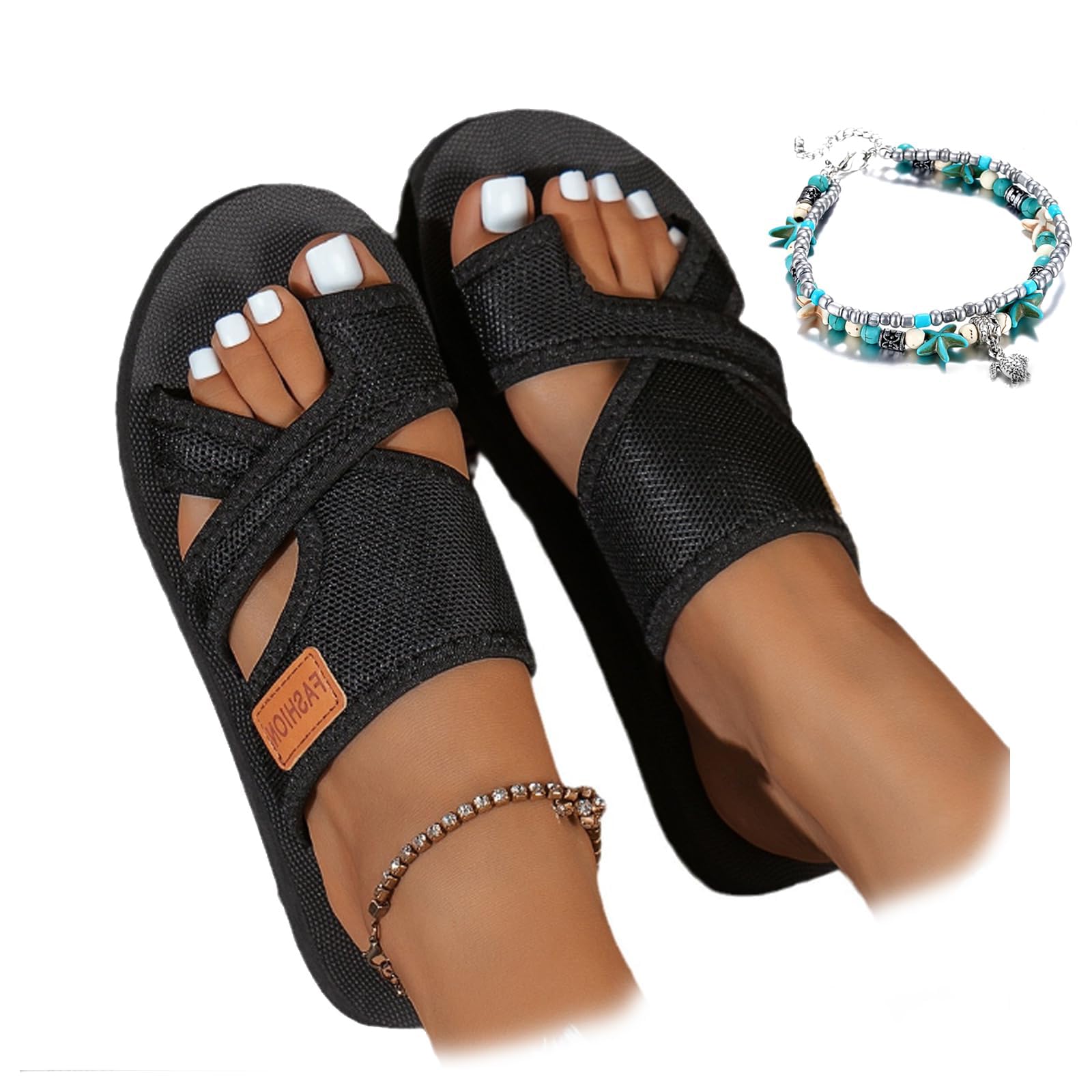2024 Women's Breathable Hollow Mesh Slide Sandals - Lightweight Summer Beach Slides for Women - Perfect for Pool, Vacation & Casual Wear