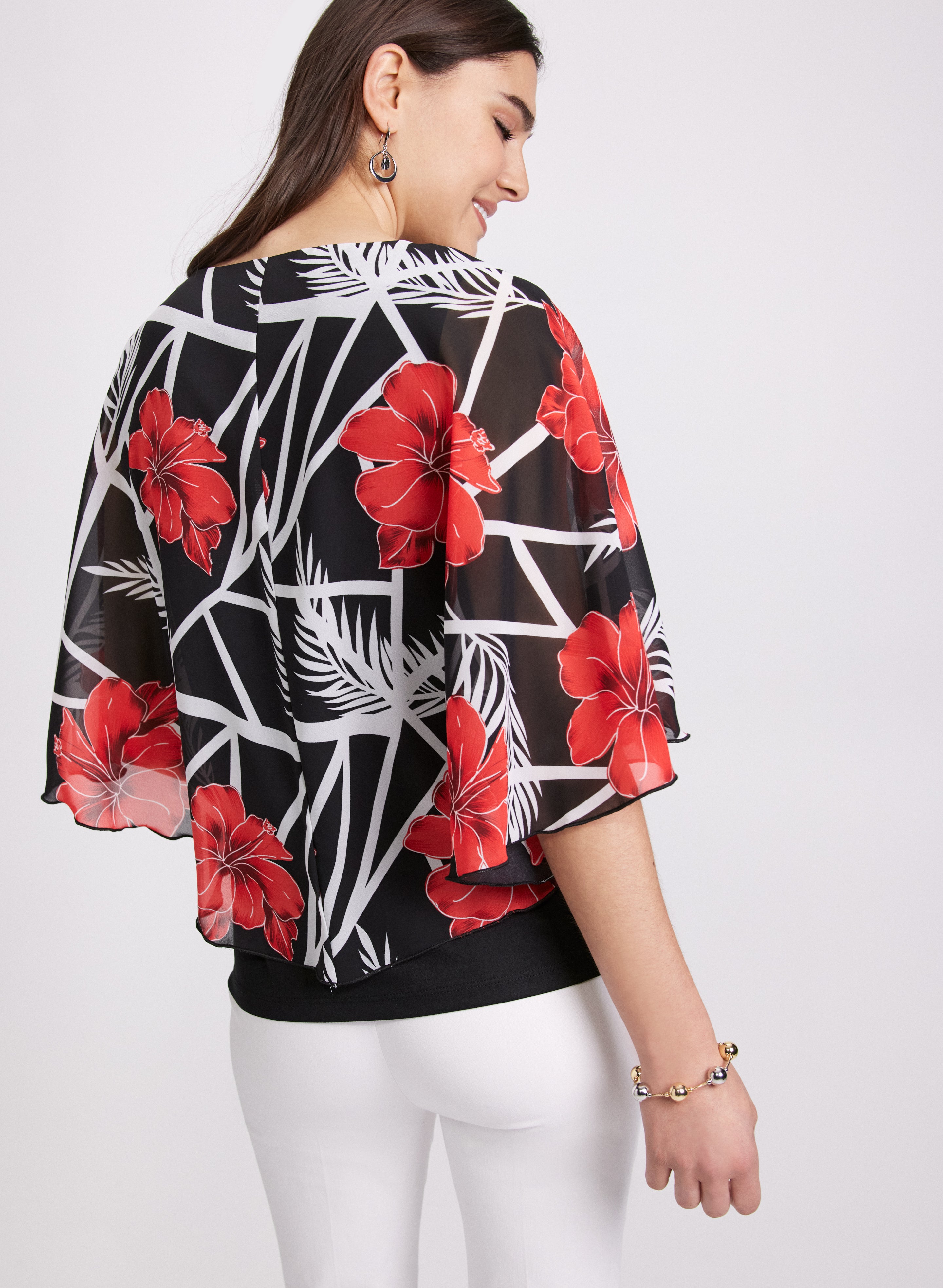 Floral Flare Sleeve Top for Women - Elegant Boho Blouse with Bell Sleeves - Perfect for Summer Outfits, Date Nights & Vacation Wear