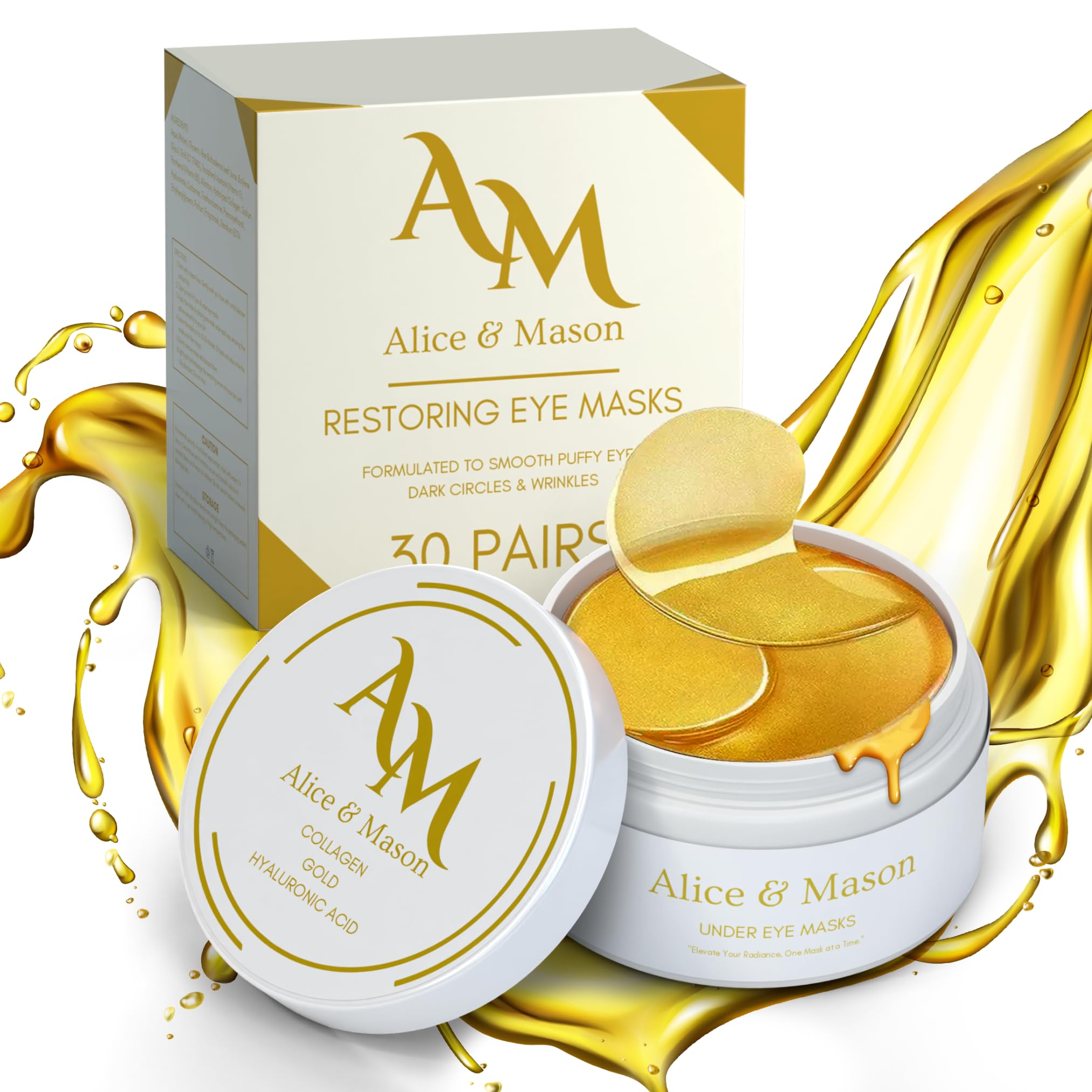 24K Gold Collagen Under Eye Patches (60 PCS) - Reduce Puffy Eyes, Dark Circles & Undereye Bags - Hydrating Eye Mask for Brightening & Anti-Aging - Perfect Skincare Gift for Women - Great for Morning Routine, Travel & Self-Care